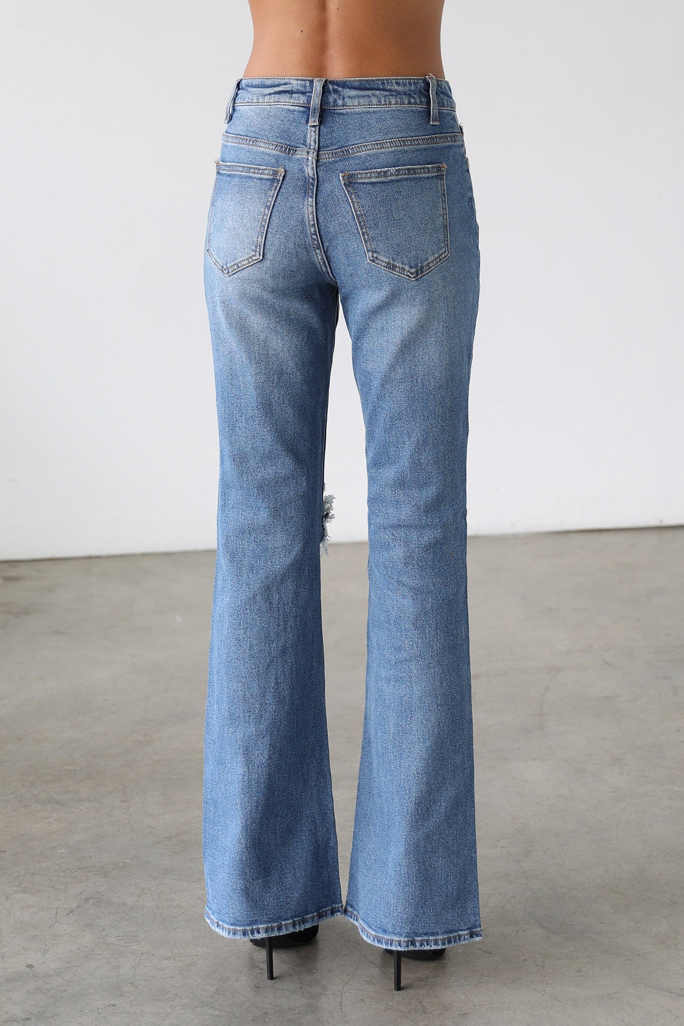 DOGMA High Rise Flare Leg Denim Jeans Medium Wash by Selfie Leslie Australia