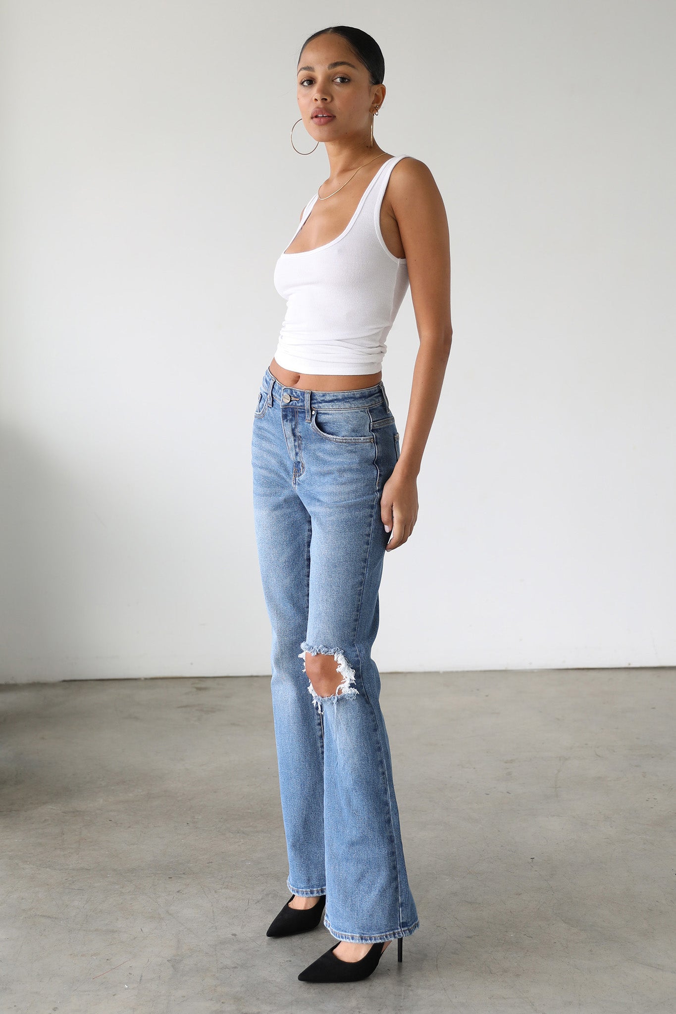DOGMA High Rise Flare Leg Denim Jeans Medium Wash by Selfie Leslie Australia