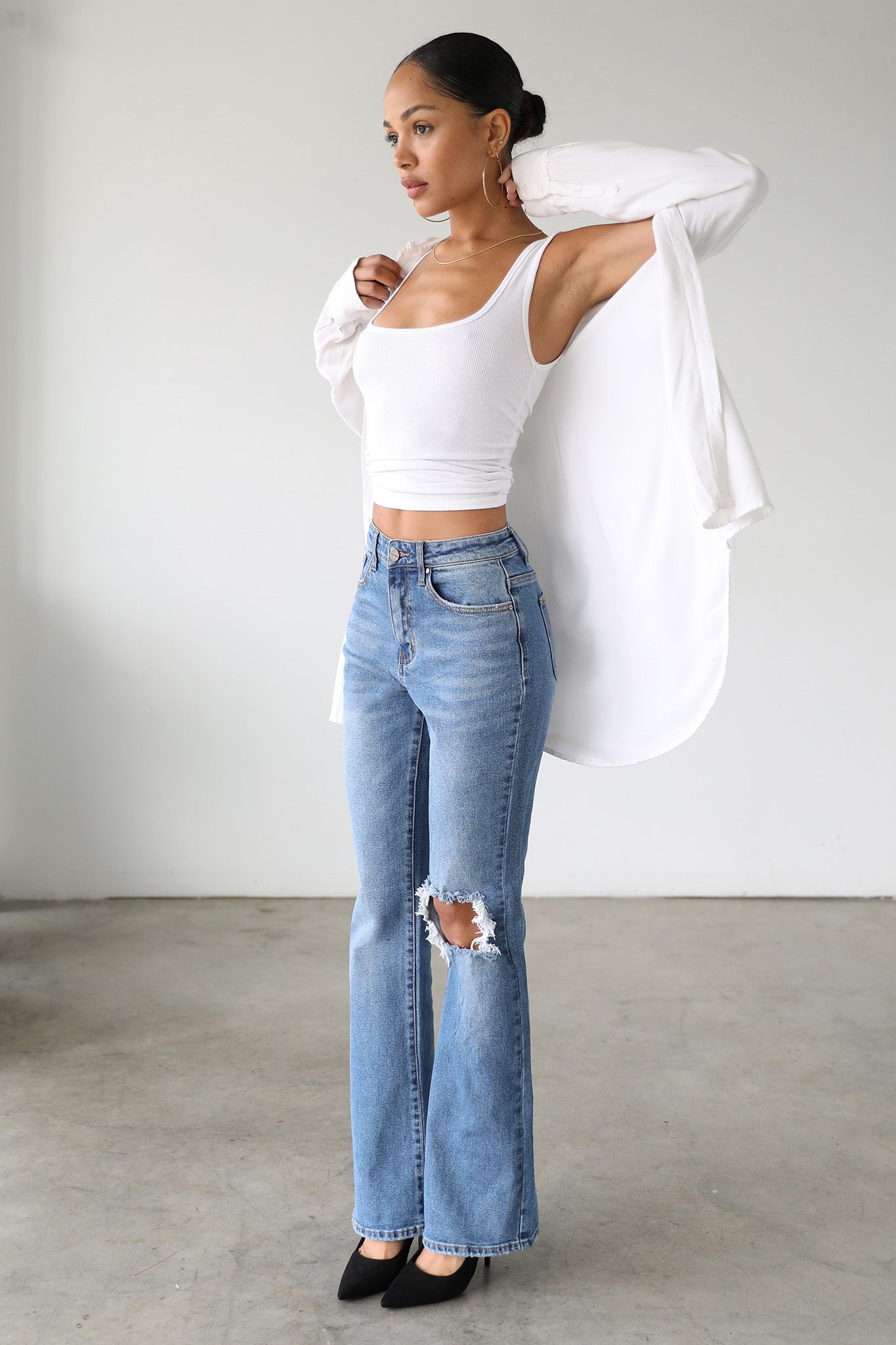 DOGMA High Rise Flare Leg Denim Jeans Medium Wash by Selfie Leslie Australia