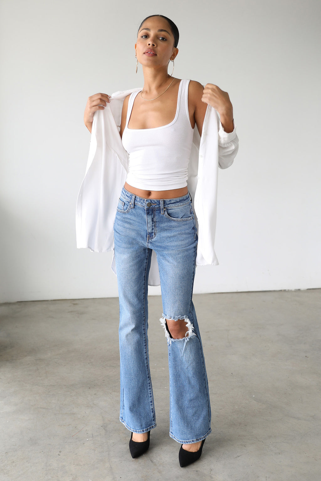 DOGMA High Rise Flare Leg Denim Jeans Medium Wash by Selfie Leslie Australia