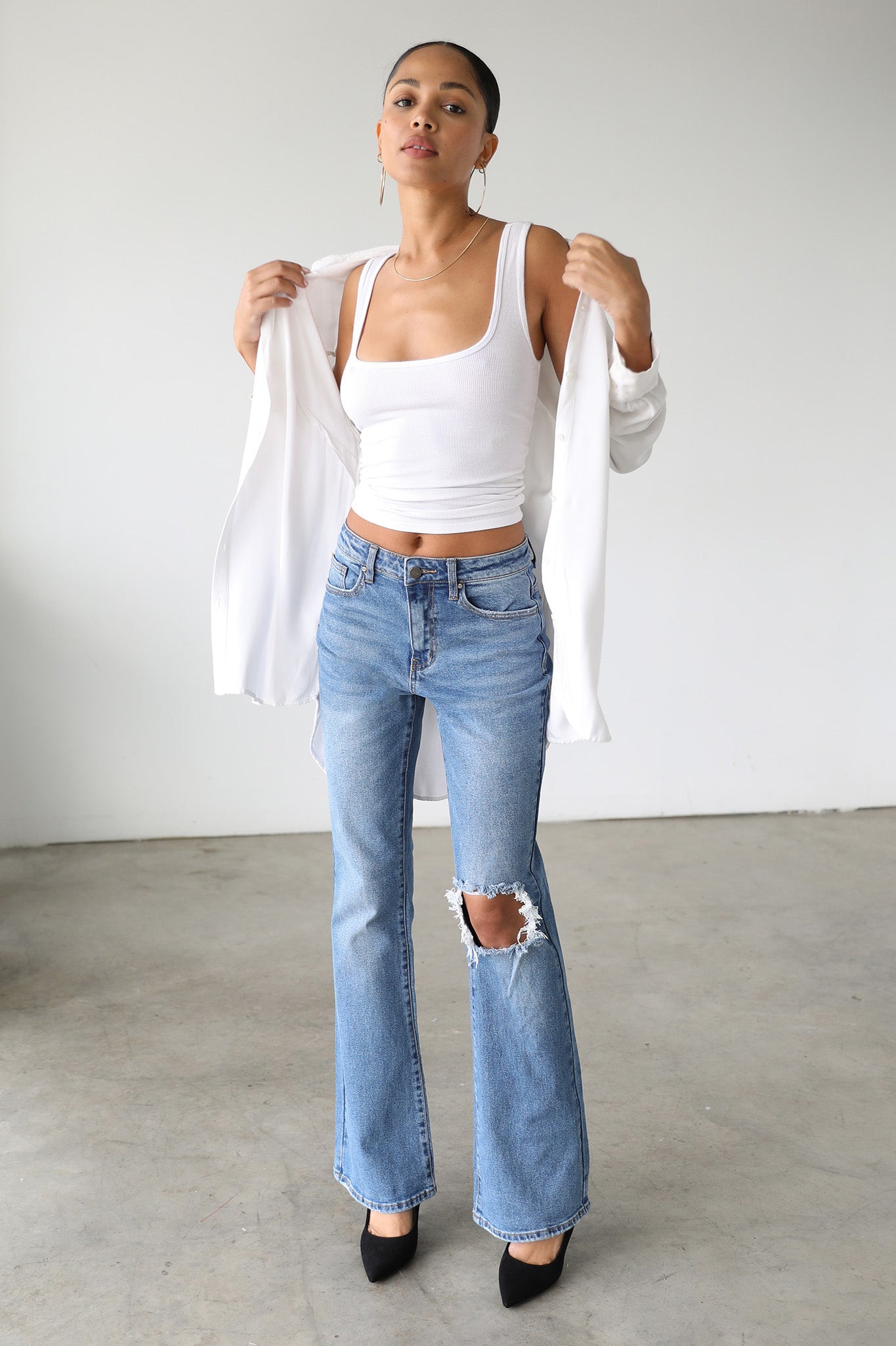 DOGMA High Rise Flare Leg Denim Jeans Medium Wash by Selfie Leslie Australia