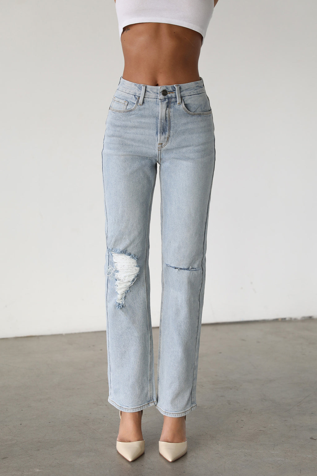 DOGMA High Rise Straight Leg Denim Jeans Light Wash by Selfie Leslie Australia