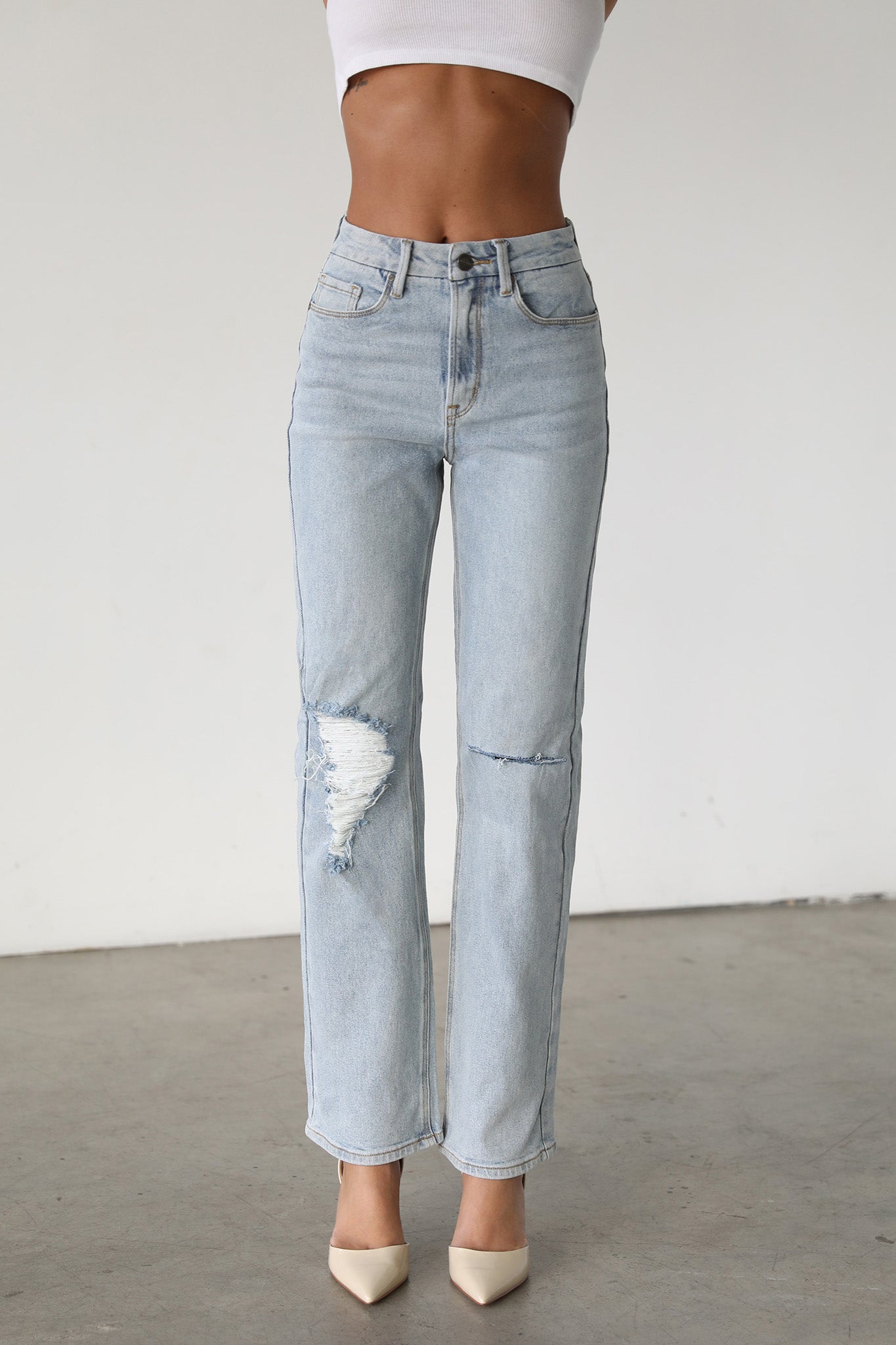 DOGMA High Rise Straight Leg Denim Jeans Light Wash by Selfie Leslie Australia