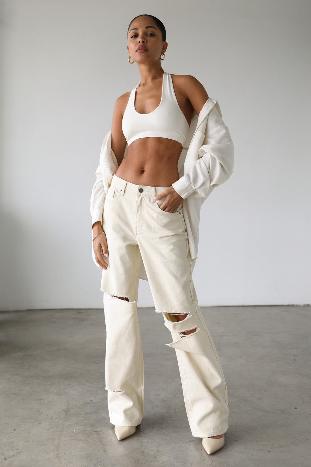 DOGMA Straight Wide Leg Skater Denim Jeans Cream by Selfie Leslie Australia