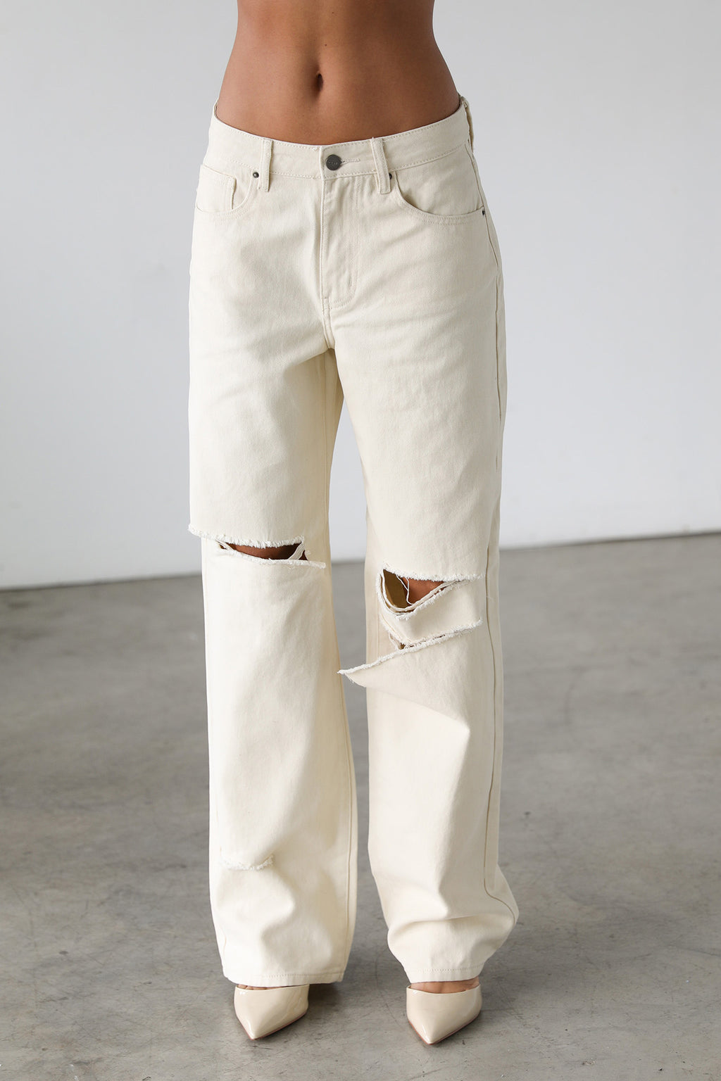 DOGMA Straight Wide Leg Skater Denim Jeans Cream by Selfie Leslie Australia