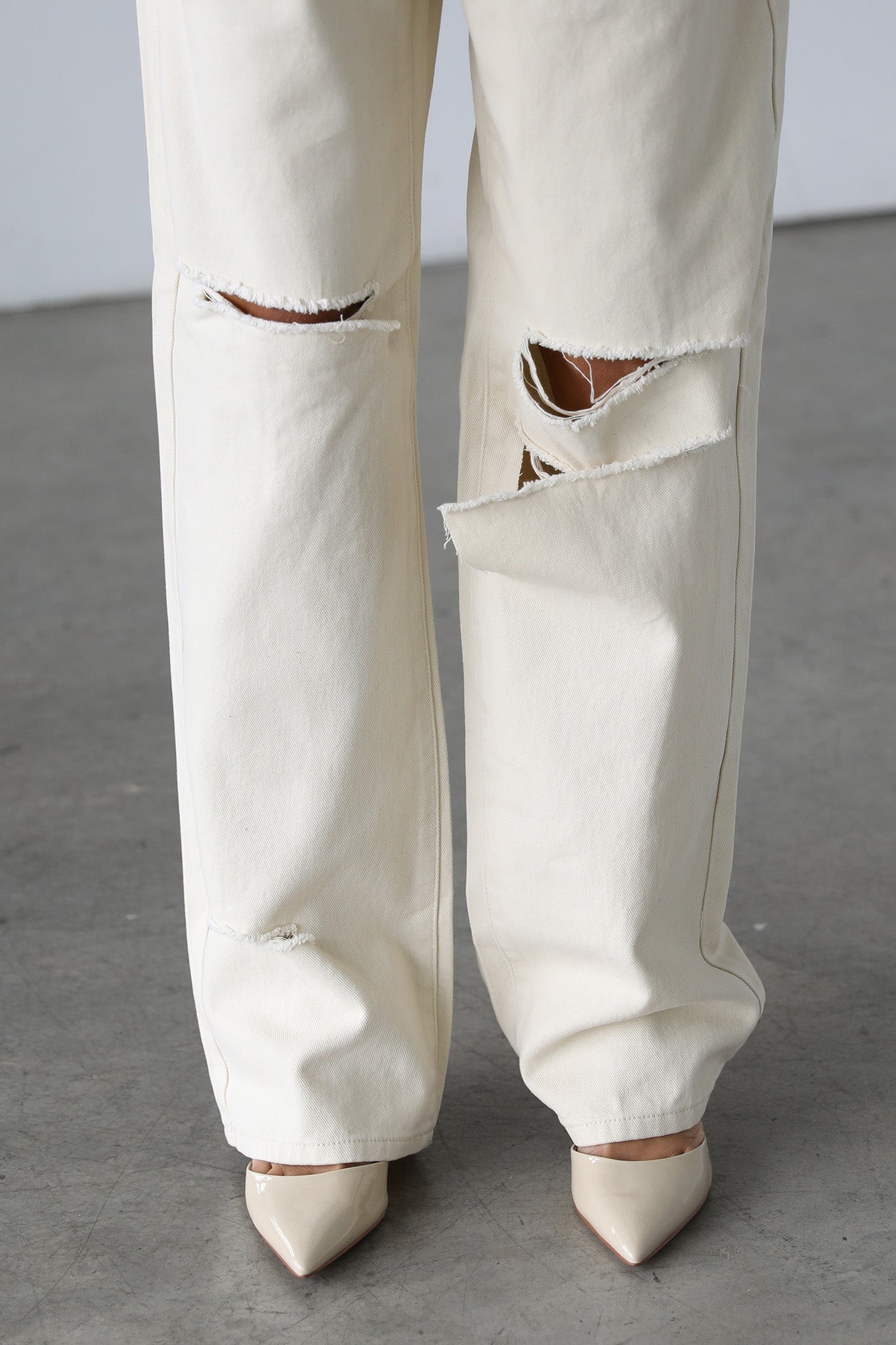 DOGMA Straight Wide Leg Skater Denim Jeans Cream by Selfie Leslie Australia