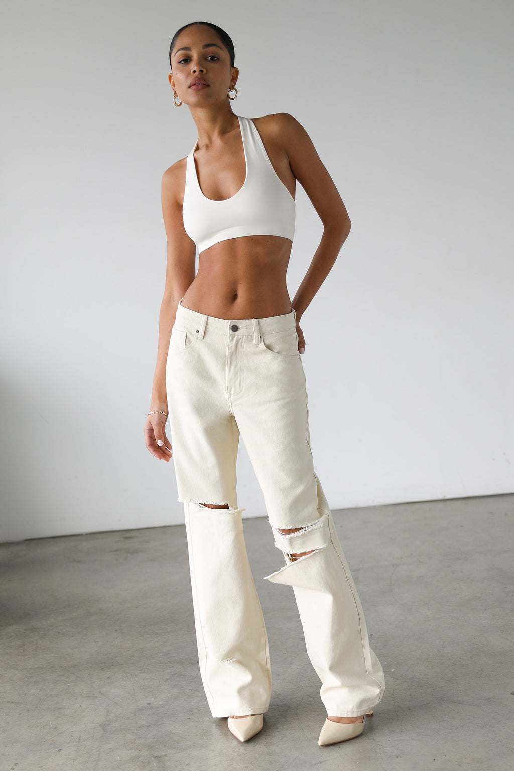 DOGMA Straight Wide Leg Skater Denim Jeans Cream by Selfie Leslie Australia