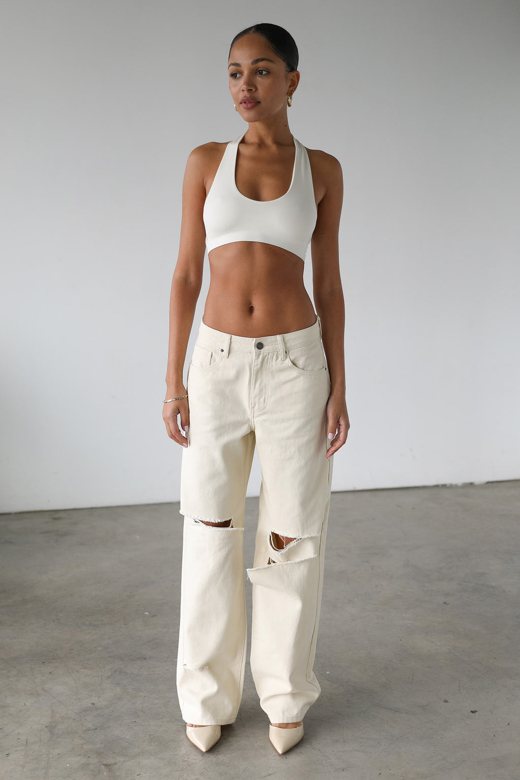 DOGMA Straight Wide Leg Skater Denim Jeans Cream by Selfie Leslie Australia
