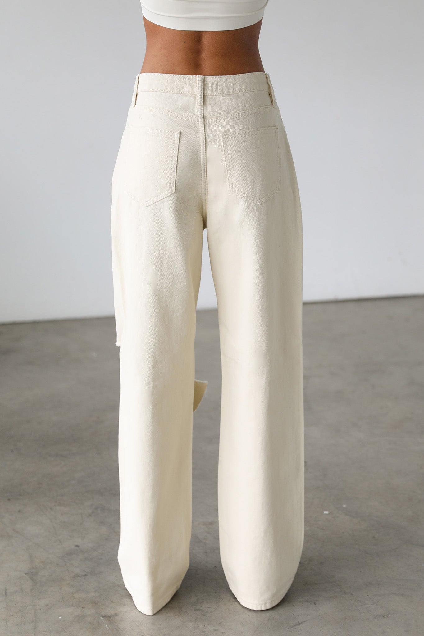 DOGMA Straight Wide Leg Skater Denim Jeans Cream by Selfie Leslie Australia