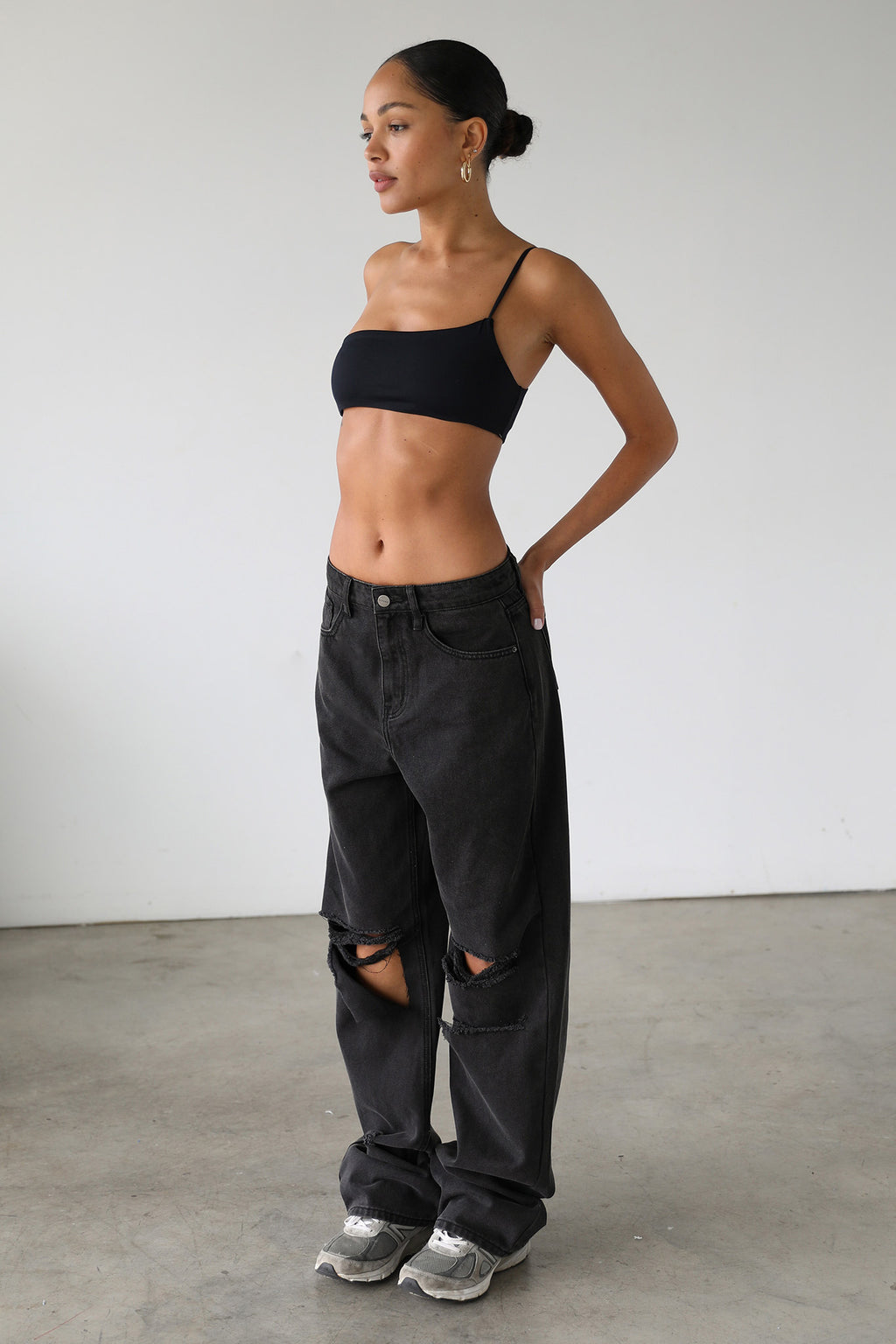 DOGMA High Rise Straight Wide Leg Skater Denim Jeans Black Wash by Selfie Leslie Australia
