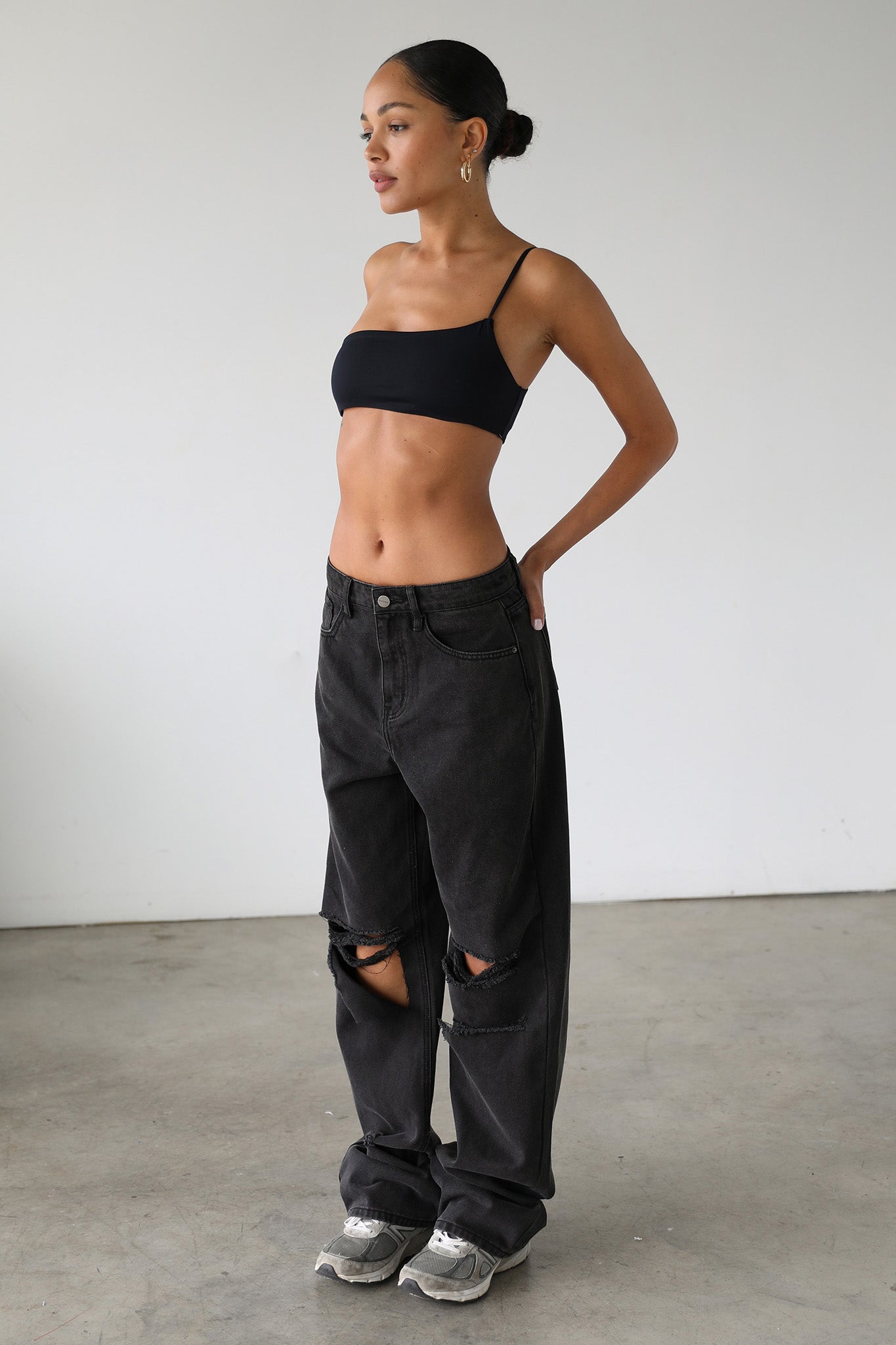 DOGMA High Rise Straight Wide Leg Skater Denim Jeans Black Wash by Selfie Leslie Australia