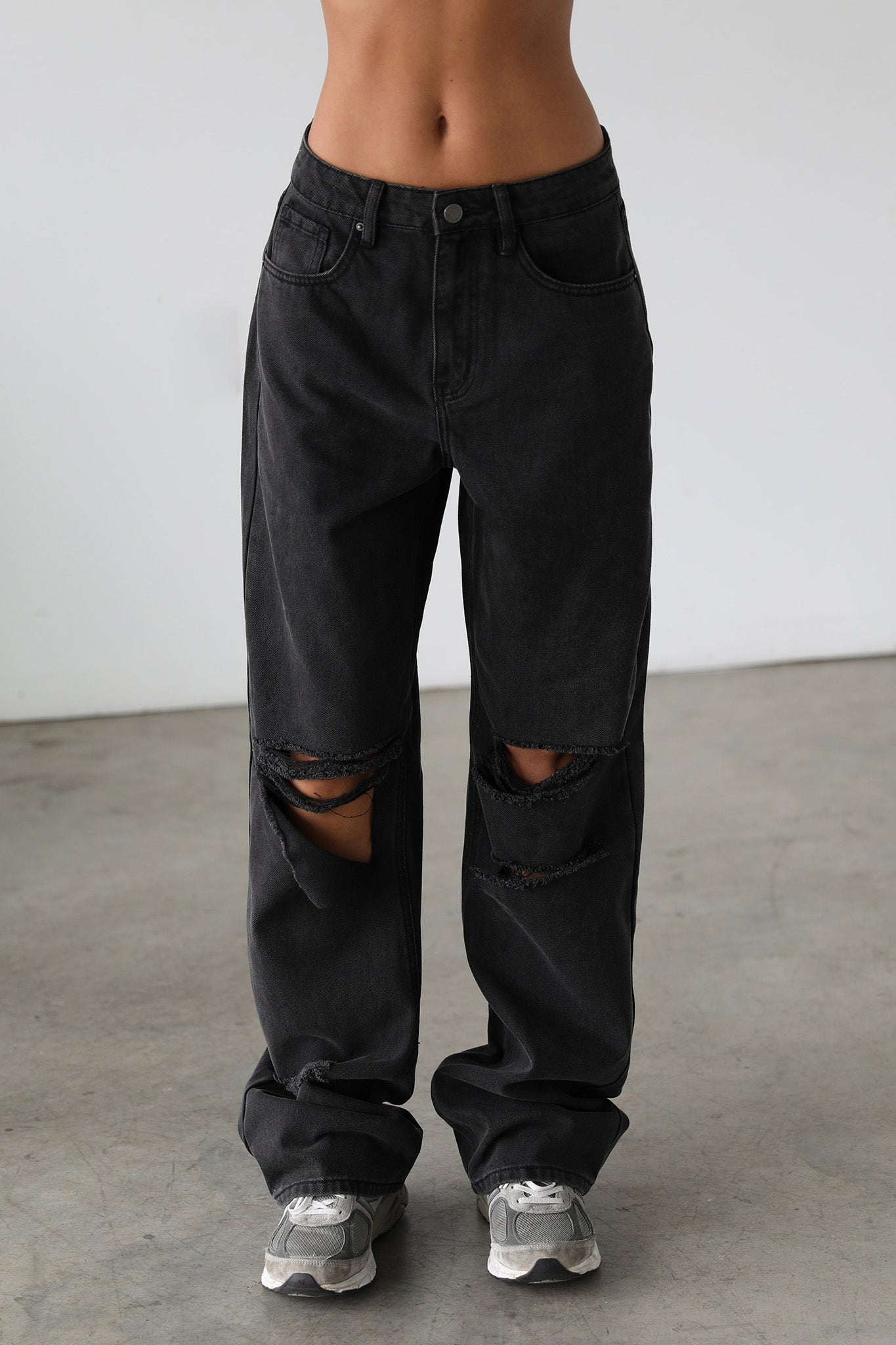 DOGMA High Rise Straight Wide Leg Skater Denim Jeans Black Wash by Selfie Leslie Australia
