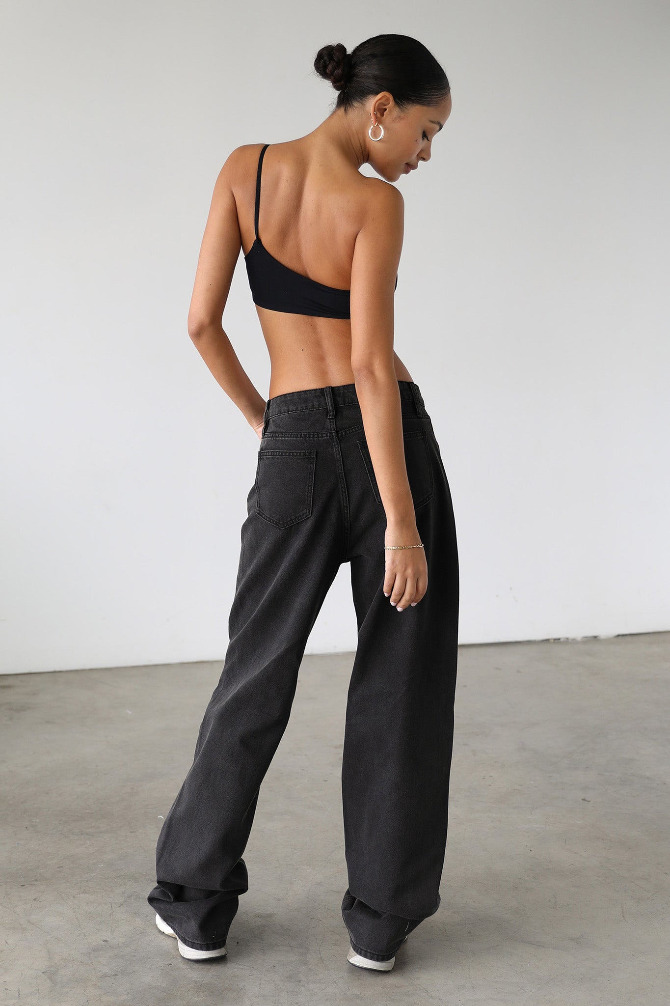 DOGMA High Rise Straight Wide Leg Skater Denim Jeans Black Wash by Selfie Leslie Australia