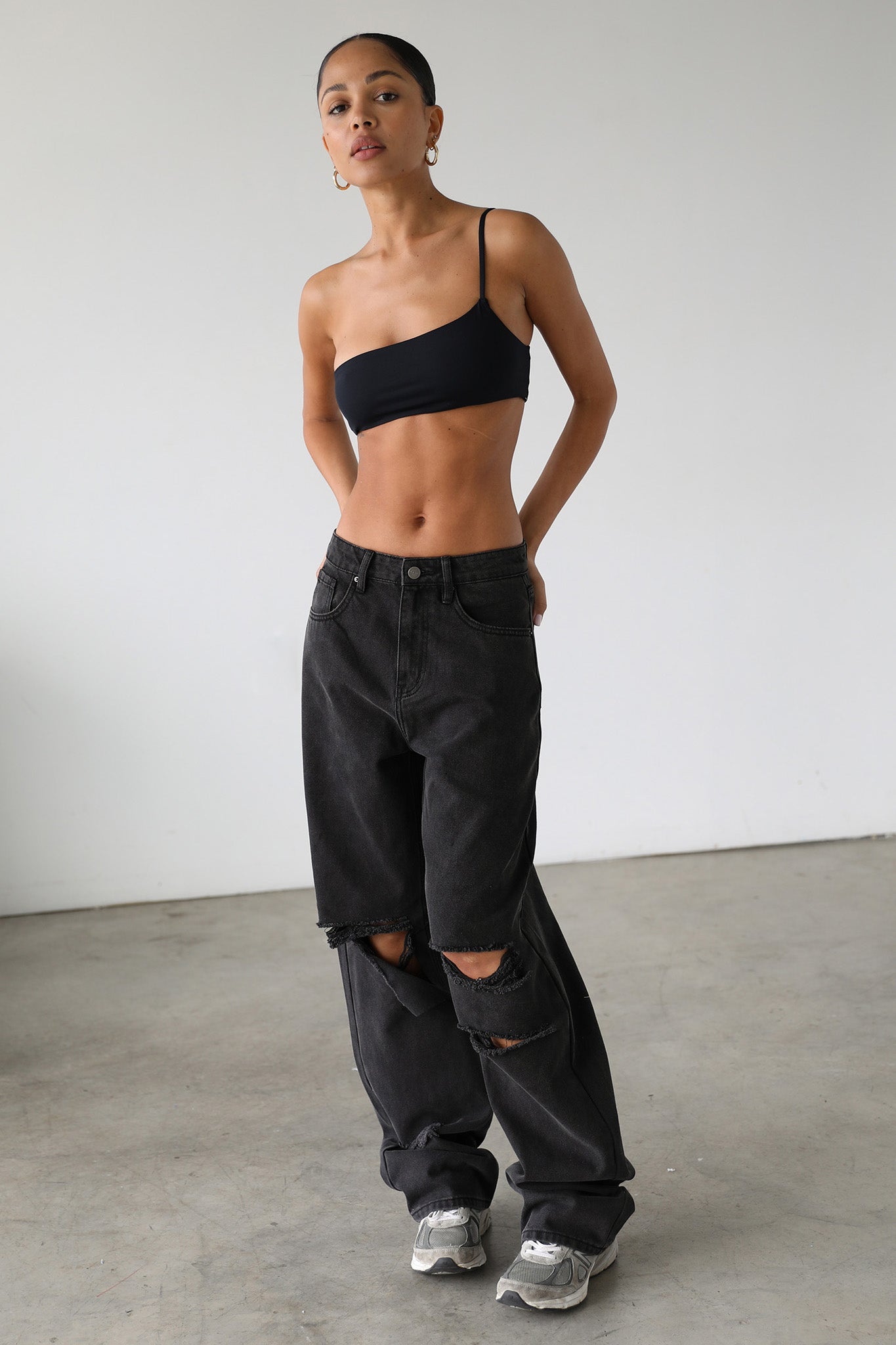 DOGMA High Rise Straight Wide Leg Skater Denim Jeans Black Wash by Selfie Leslie Australia