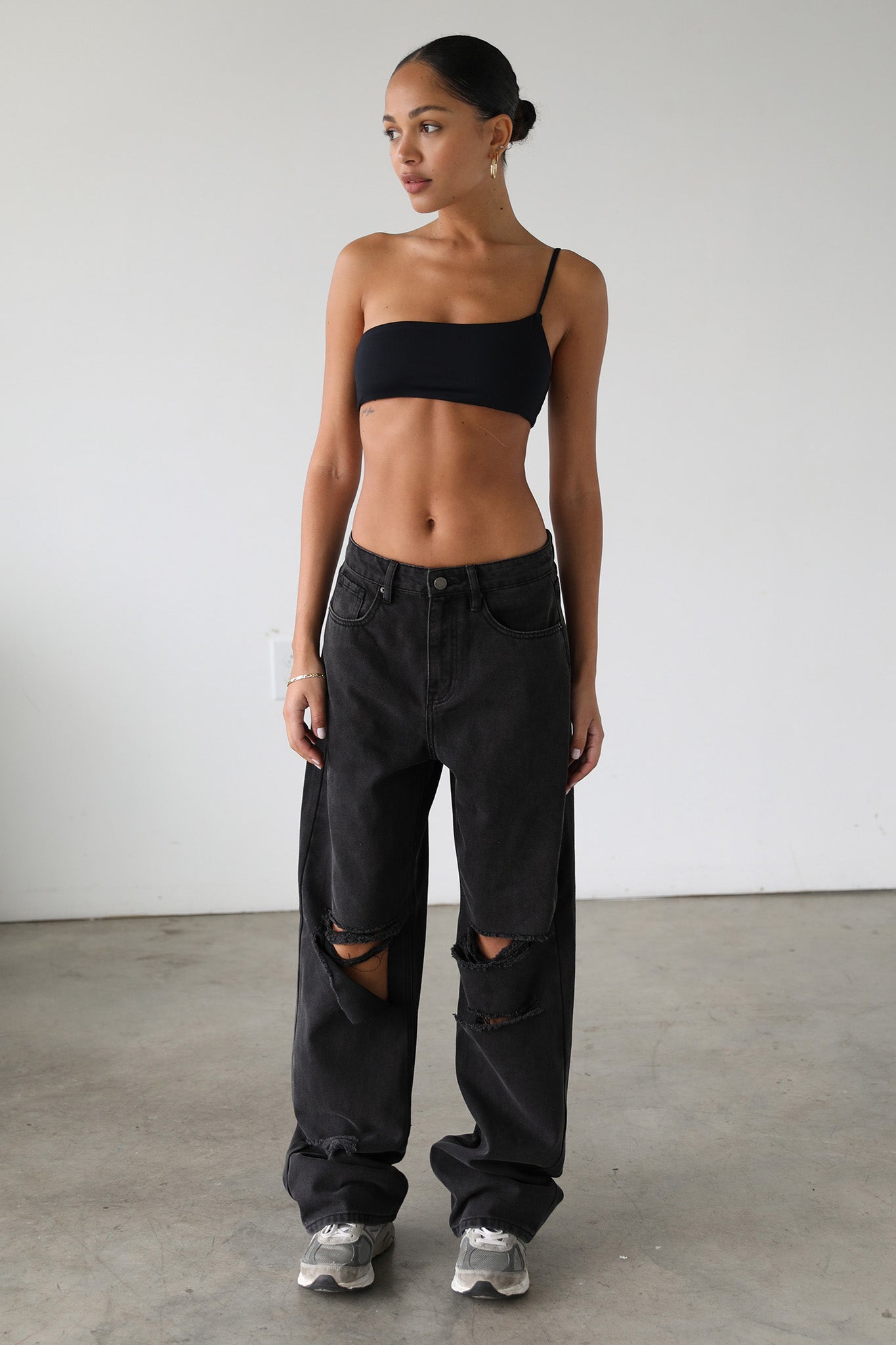 DOGMA High Rise Straight Wide Leg Skater Denim Jeans Black Wash by Selfie Leslie Australia