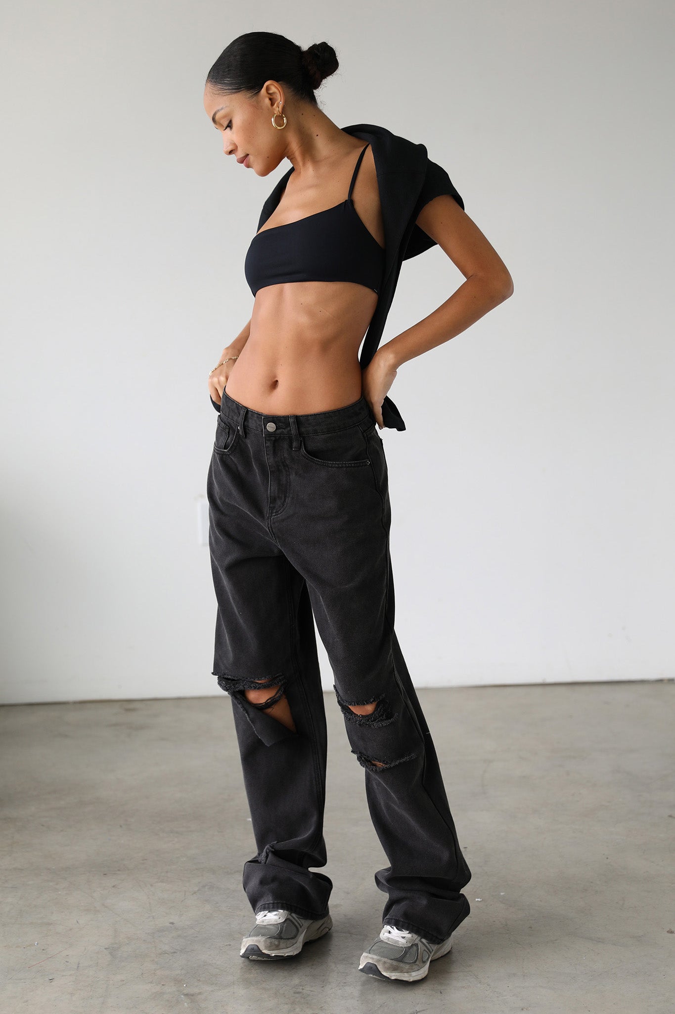 DOGMA High Rise Straight Wide Leg Skater Denim Jeans Black Wash by Selfie Leslie Australia