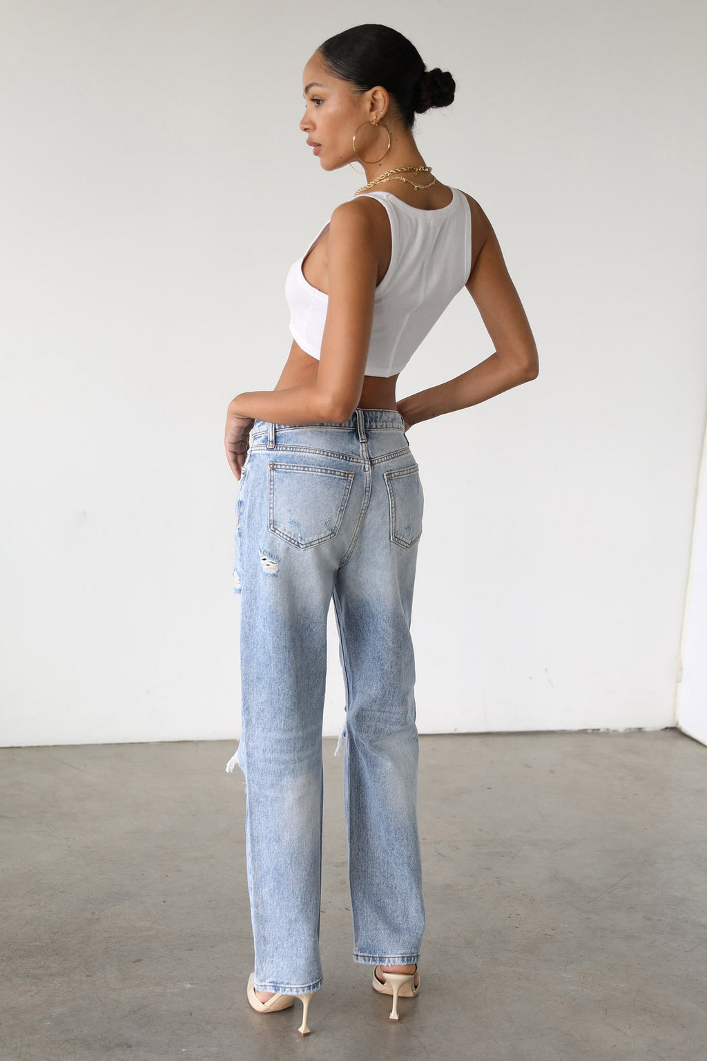 DOGMA High Rise Straight Leg Denim Jeans Distressed Light Wash by Selfie Leslie Australia