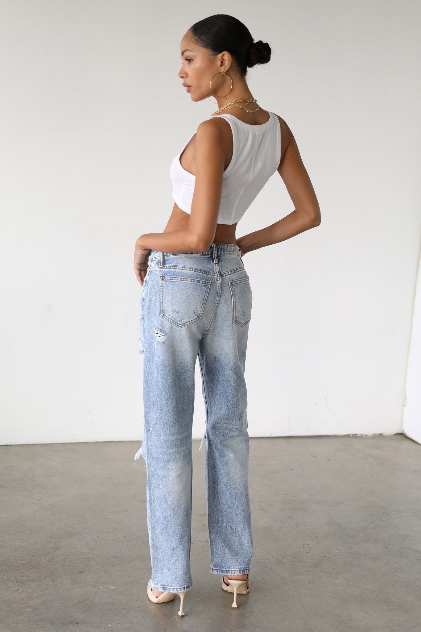DOGMA High Rise Straight Leg Denim Jeans Distressed Light Wash by Selfie Leslie Australia