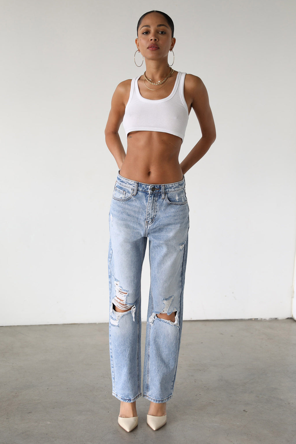 DOGMA High Rise Straight Leg Denim Jeans Distressed Light Wash by Selfie Leslie Australia