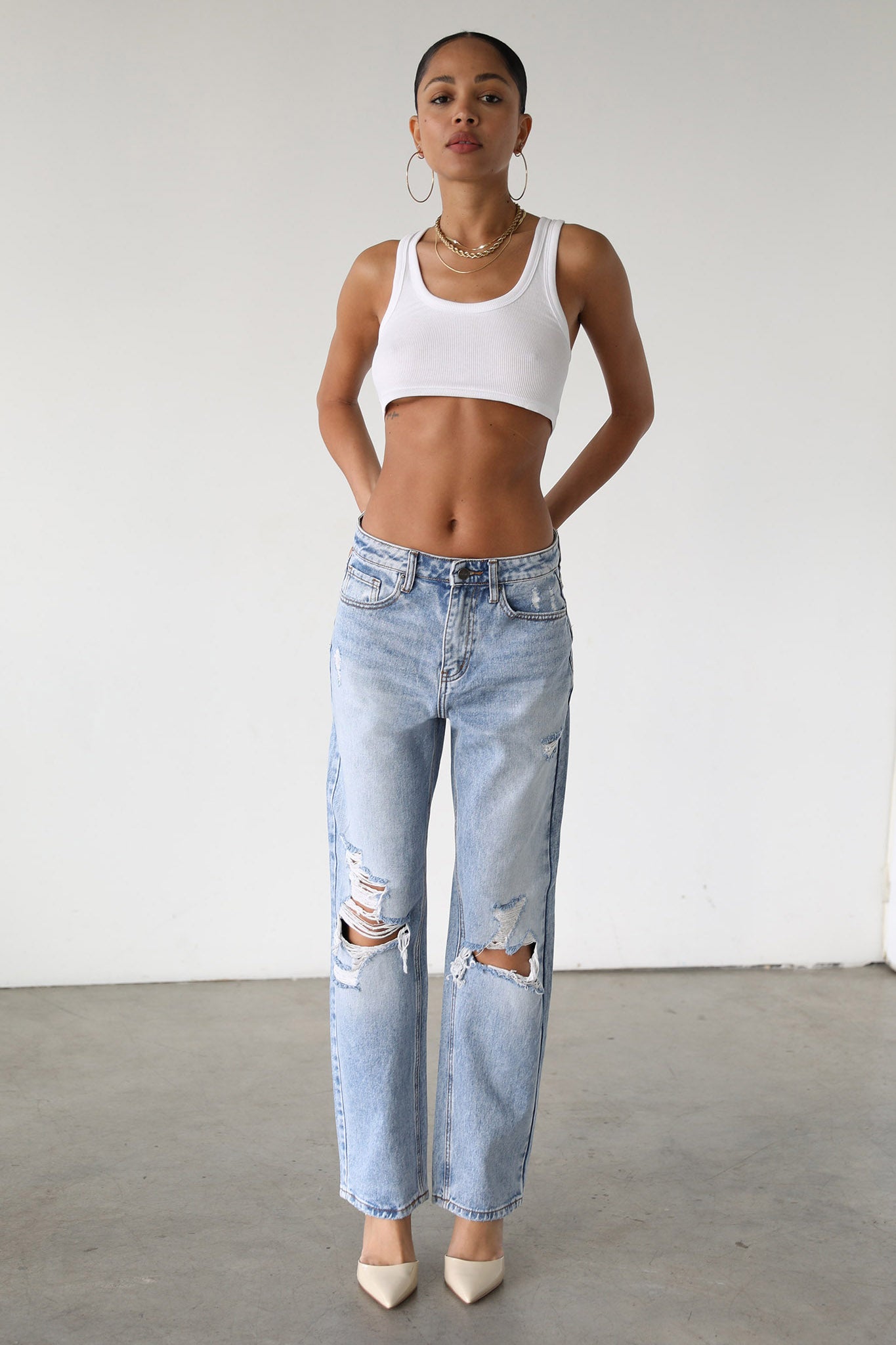 DOGMA High Rise Straight Leg Denim Jeans Distressed Light Wash by Selfie Leslie Australia