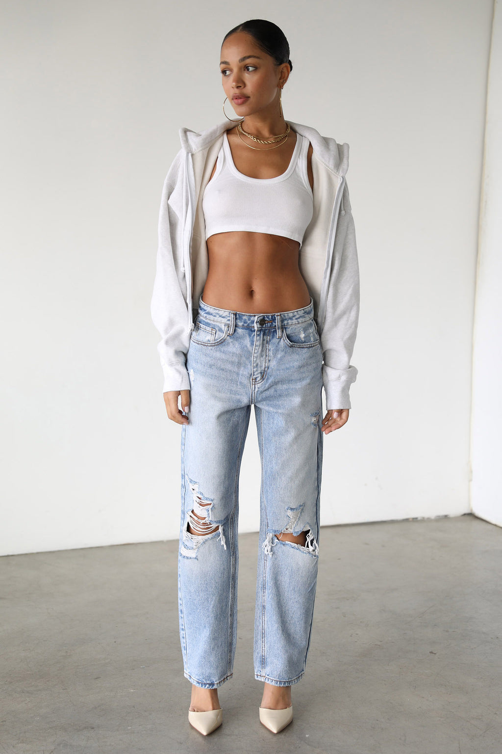 DOGMA High Rise Straight Leg Denim Jeans Distressed Light Wash by Selfie Leslie Australia