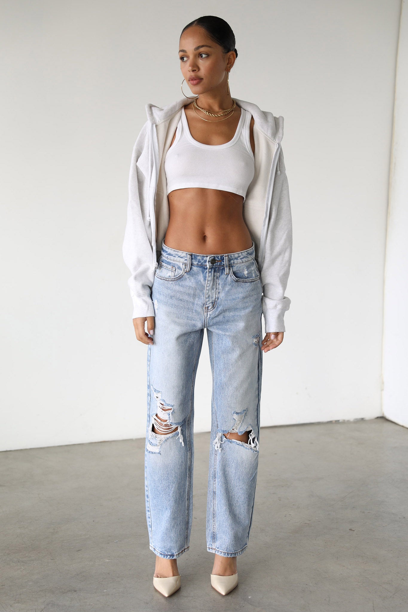 DOGMA High Rise Straight Leg Denim Jeans Distressed Light Wash by Selfie Leslie Australia
