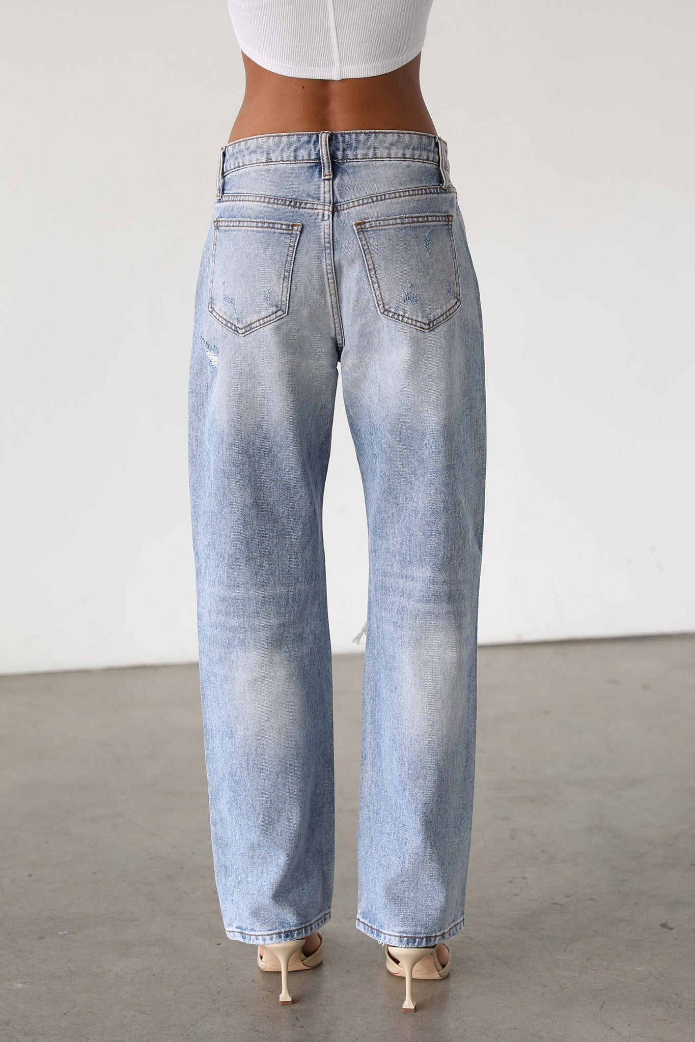 DOGMA High Rise Straight Leg Denim Jeans Distressed Light Wash by Selfie Leslie Australia