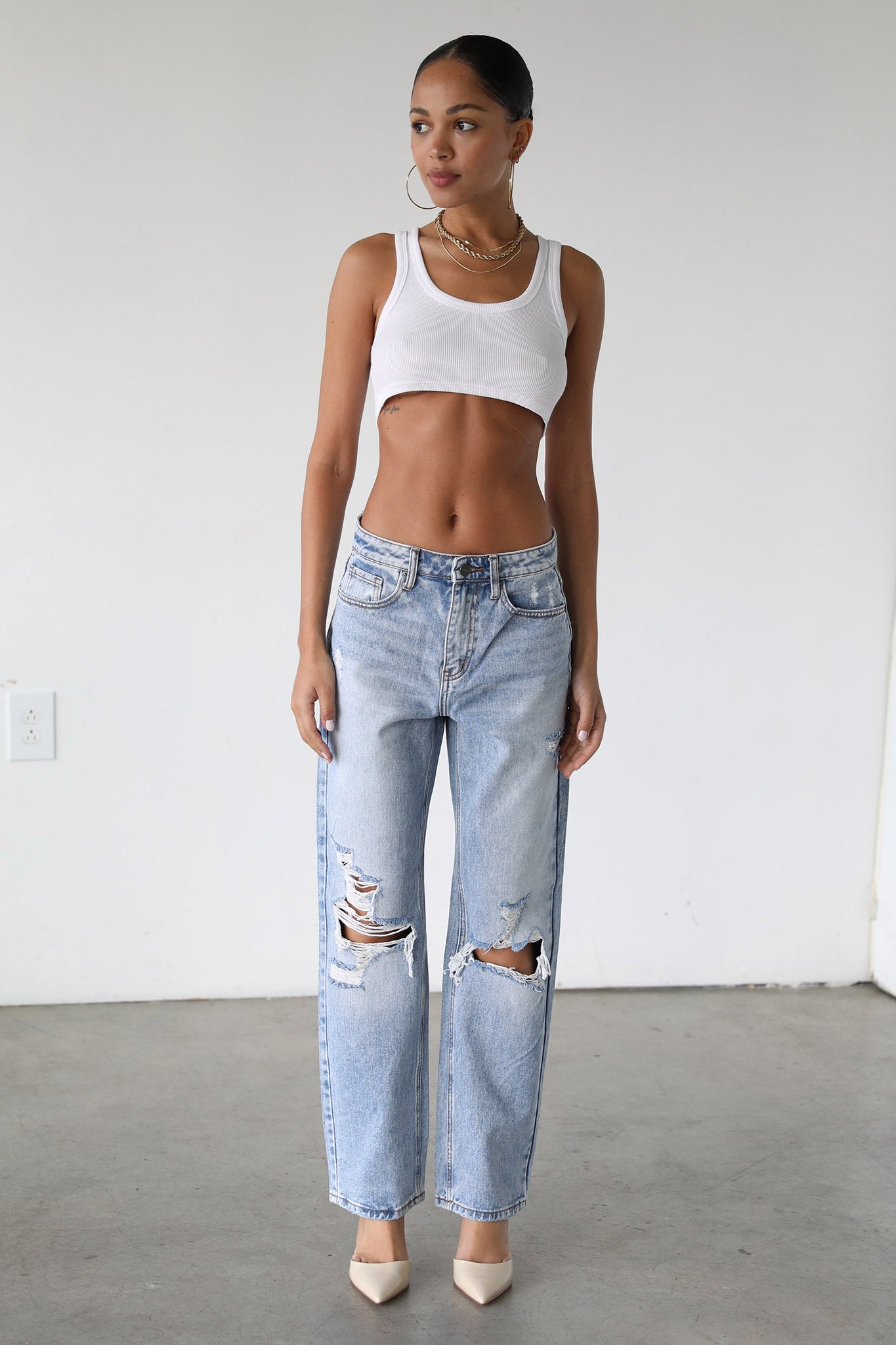 DOGMA High Rise Straight Leg Denim Jeans Distressed Light Wash by Selfie Leslie Australia
