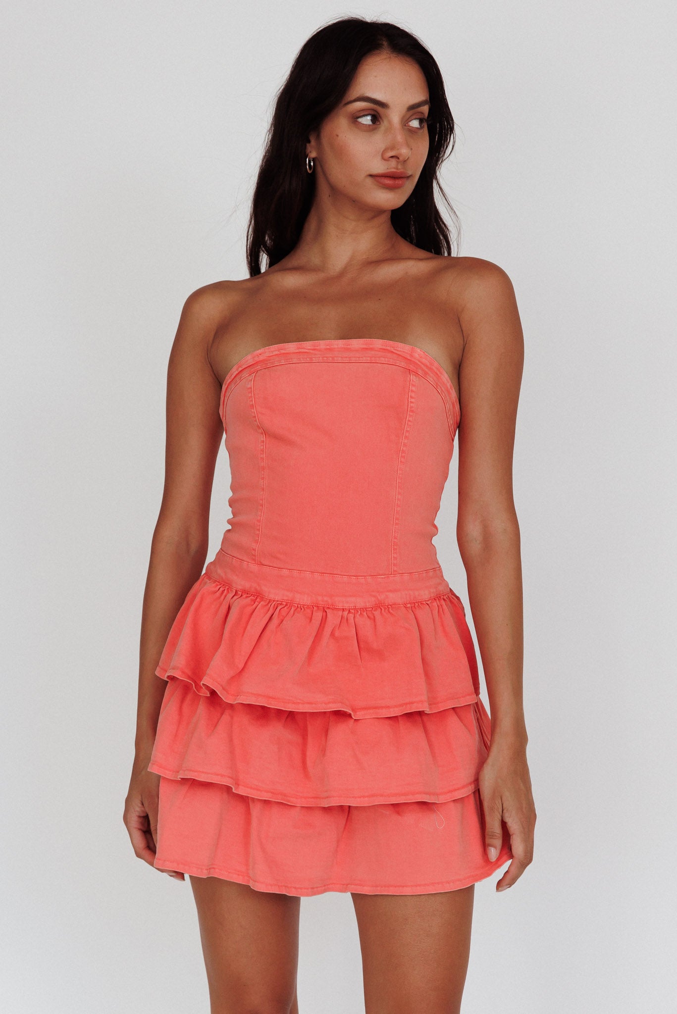 Philly Strapless Ruffle Mini Dress Sugar Coral by Selfie Leslie Australia