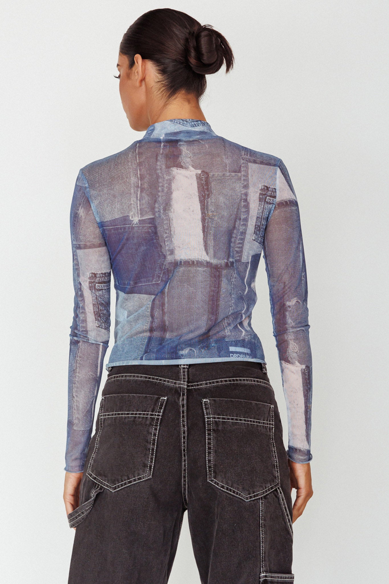 Giza Long Sleeve Mock Neck Top Print Denim Multi by Selfie Leslie Australia