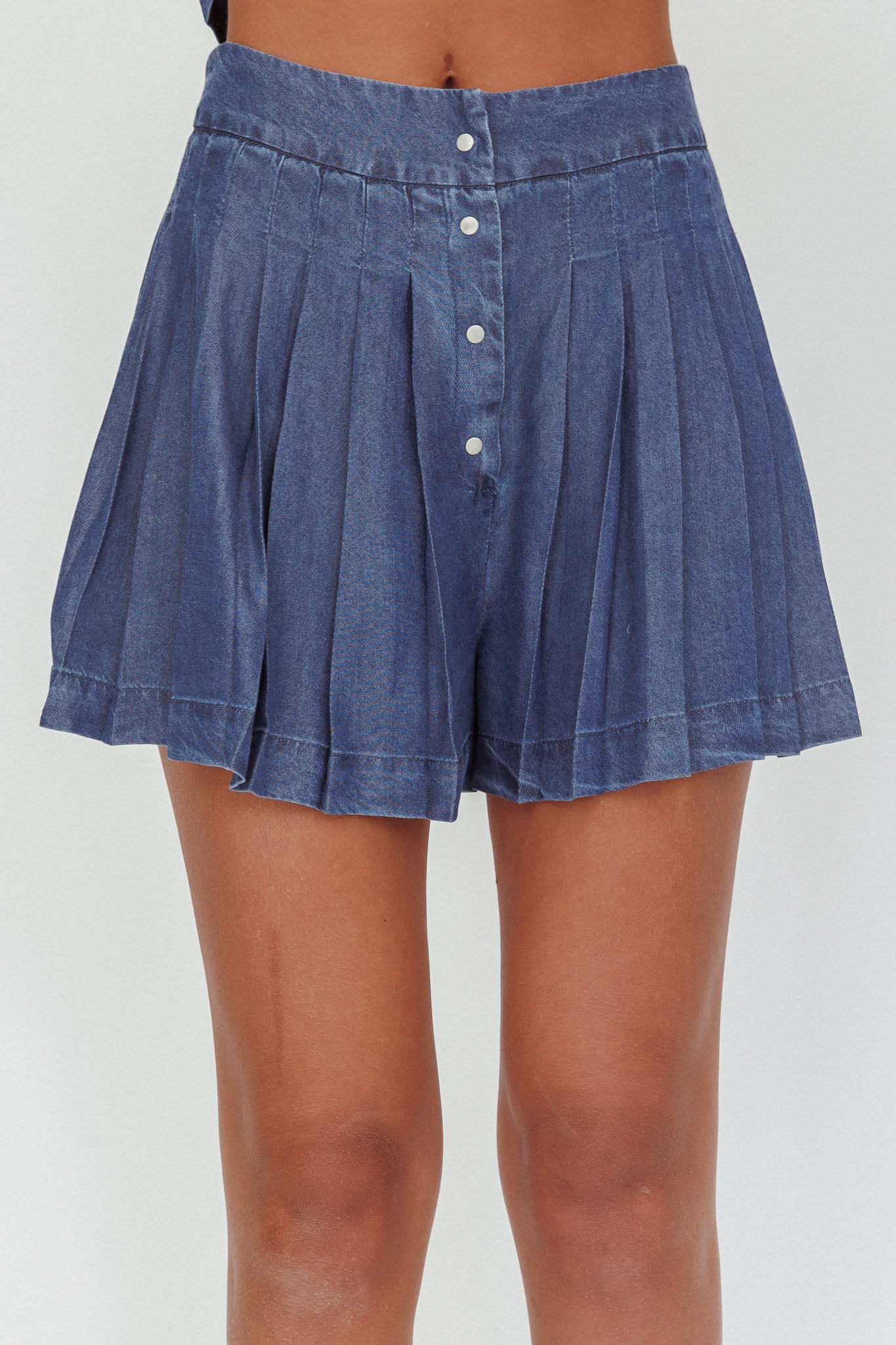 Country Girl Pleated High Waist Shorts Dark Denim by Selfie Leslie Australia