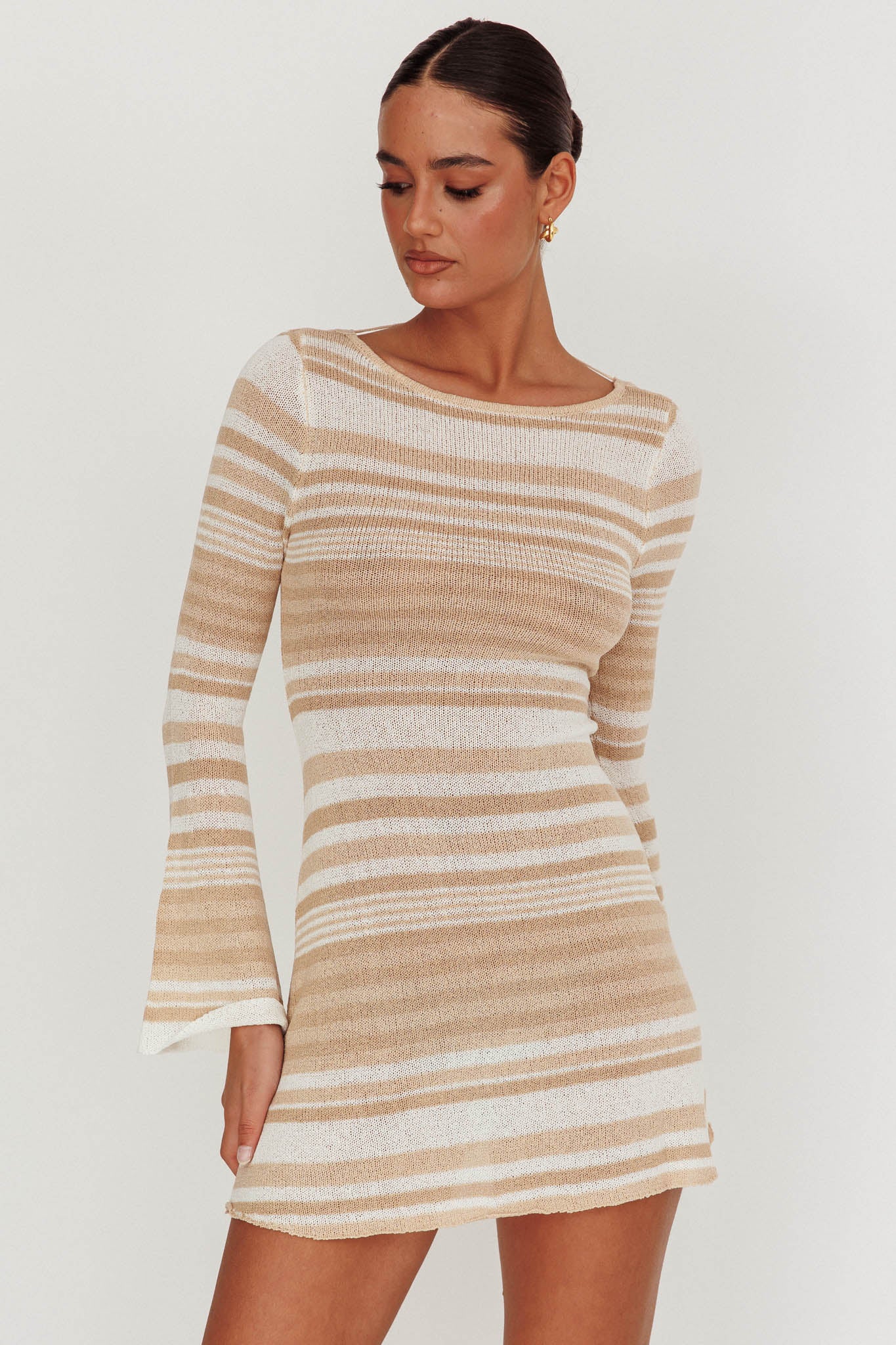 Sylvan Long Sleeve Knit Mini Dress Tan Multi by Selfie Leslie Australia