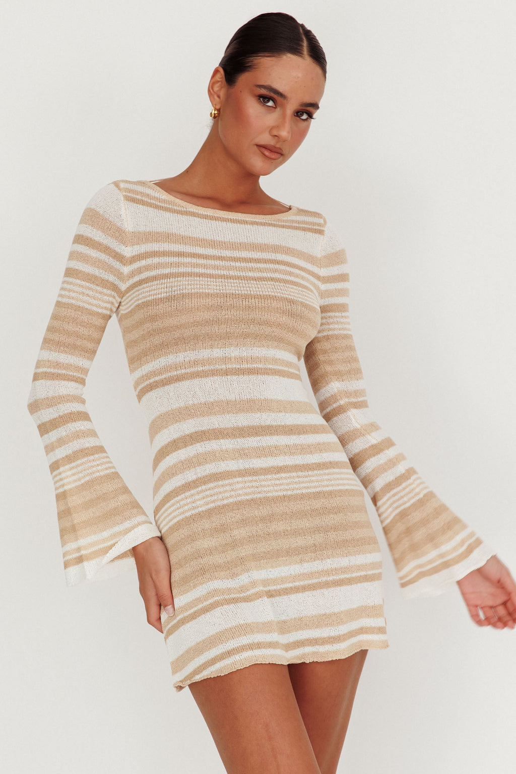 Sylvan Long Sleeve Knit Mini Dress Tan Multi by Selfie Leslie Australia