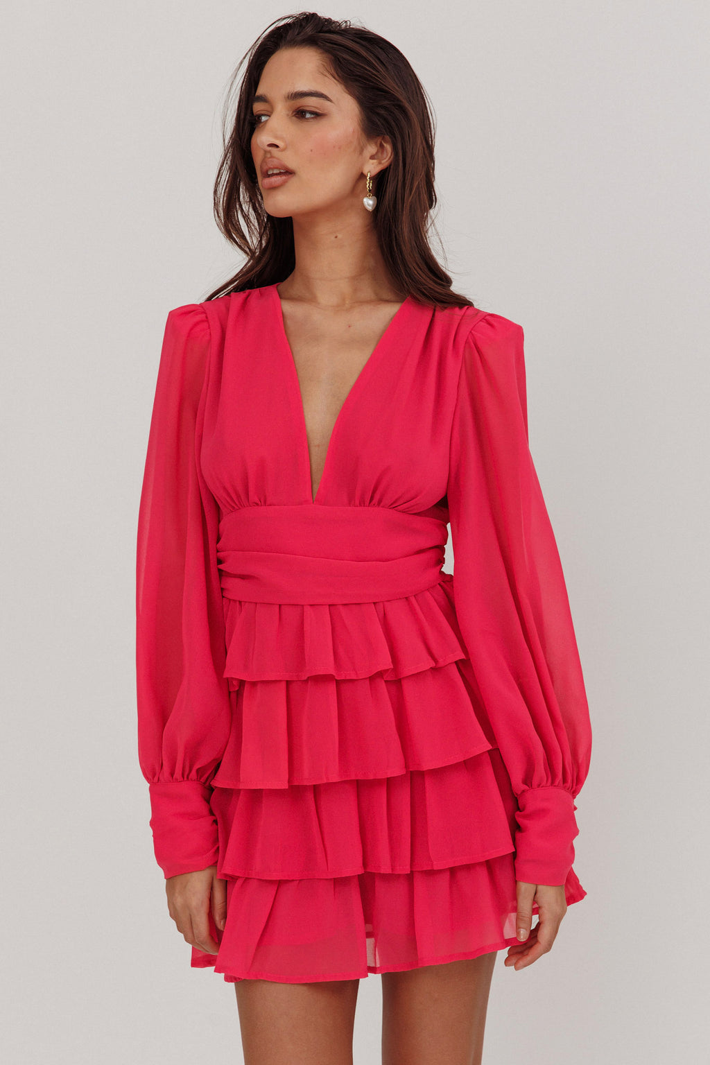 Dalisa Long Sleeve Ruffle Mini Dress Fuchsia by Selfie Leslie Australia