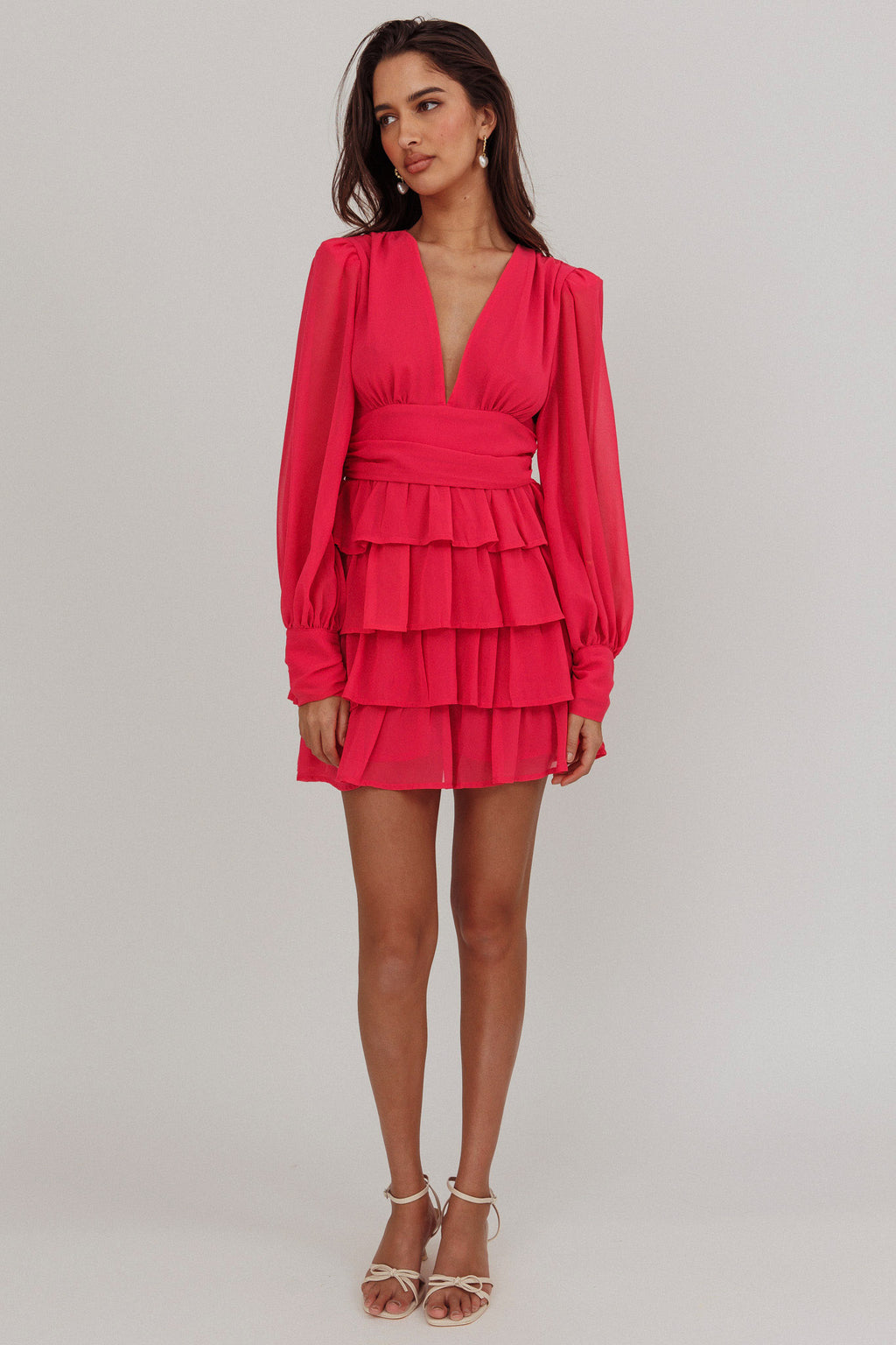 Dalisa Long Sleeve Ruffle Mini Dress Fuchsia by Selfie Leslie Australia