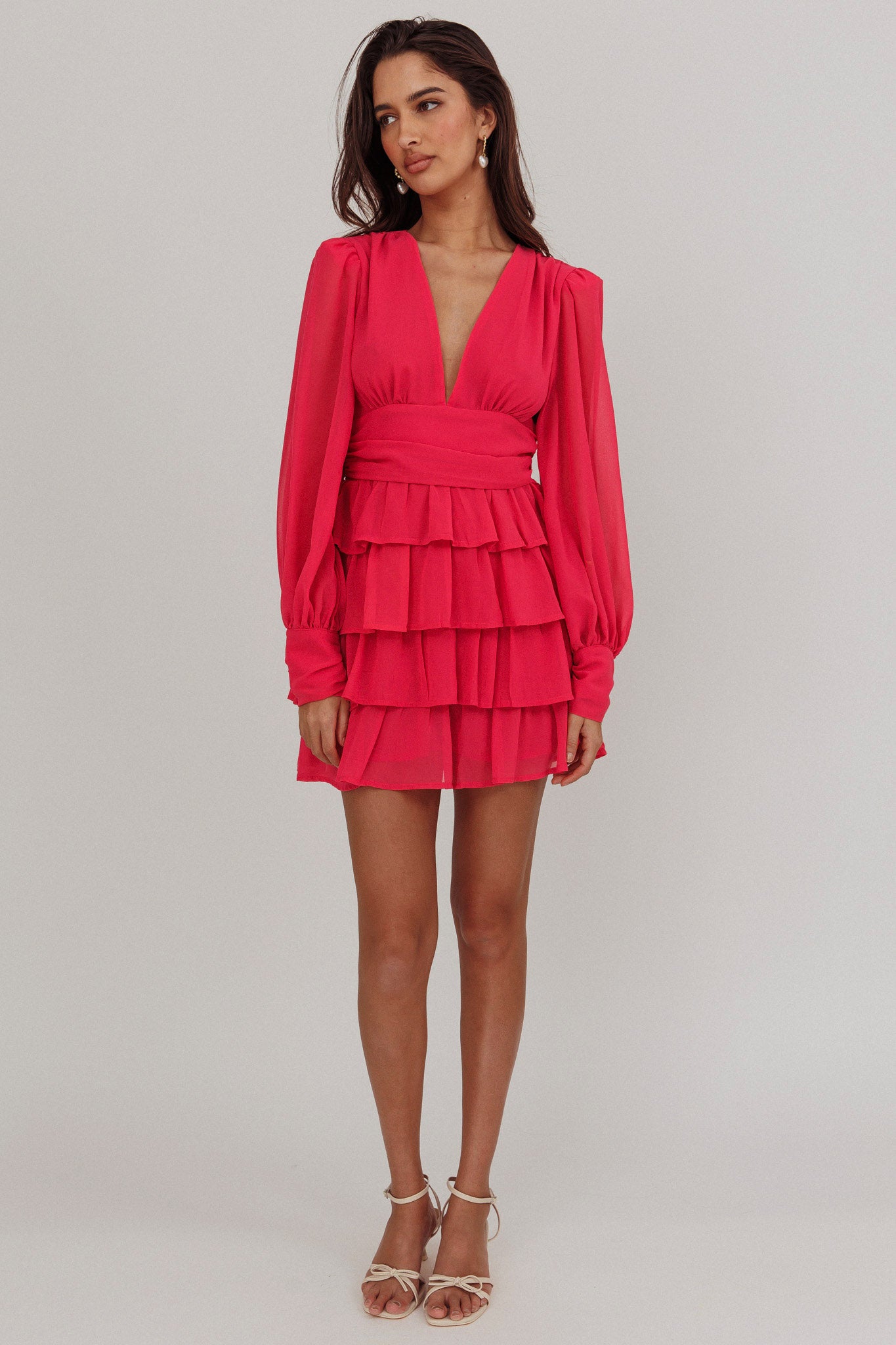 Dalisa Long Sleeve Ruffle Mini Dress Fuchsia by Selfie Leslie Australia