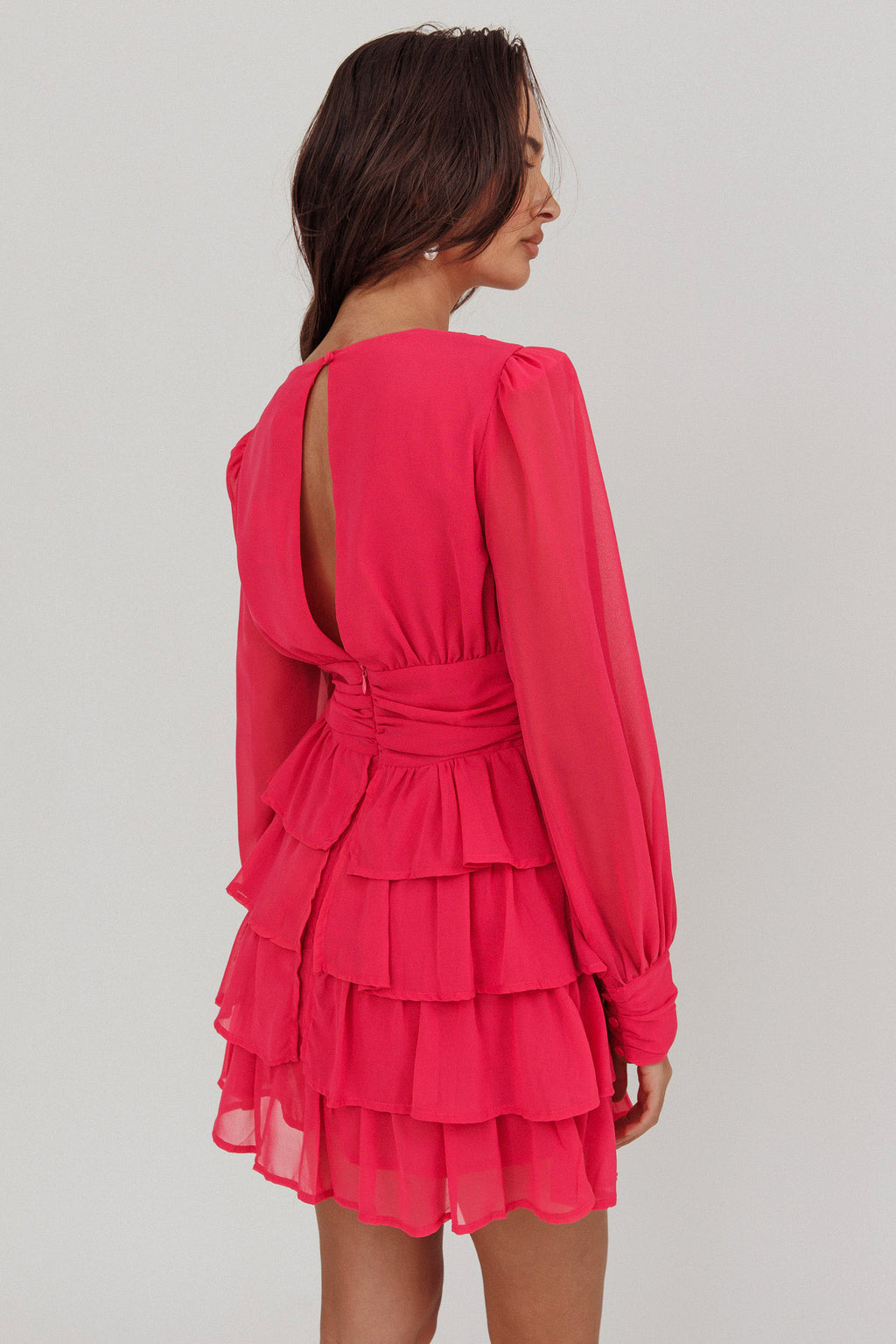 Dalisa Long Sleeve Ruffle Mini Dress Fuchsia by Selfie Leslie Australia