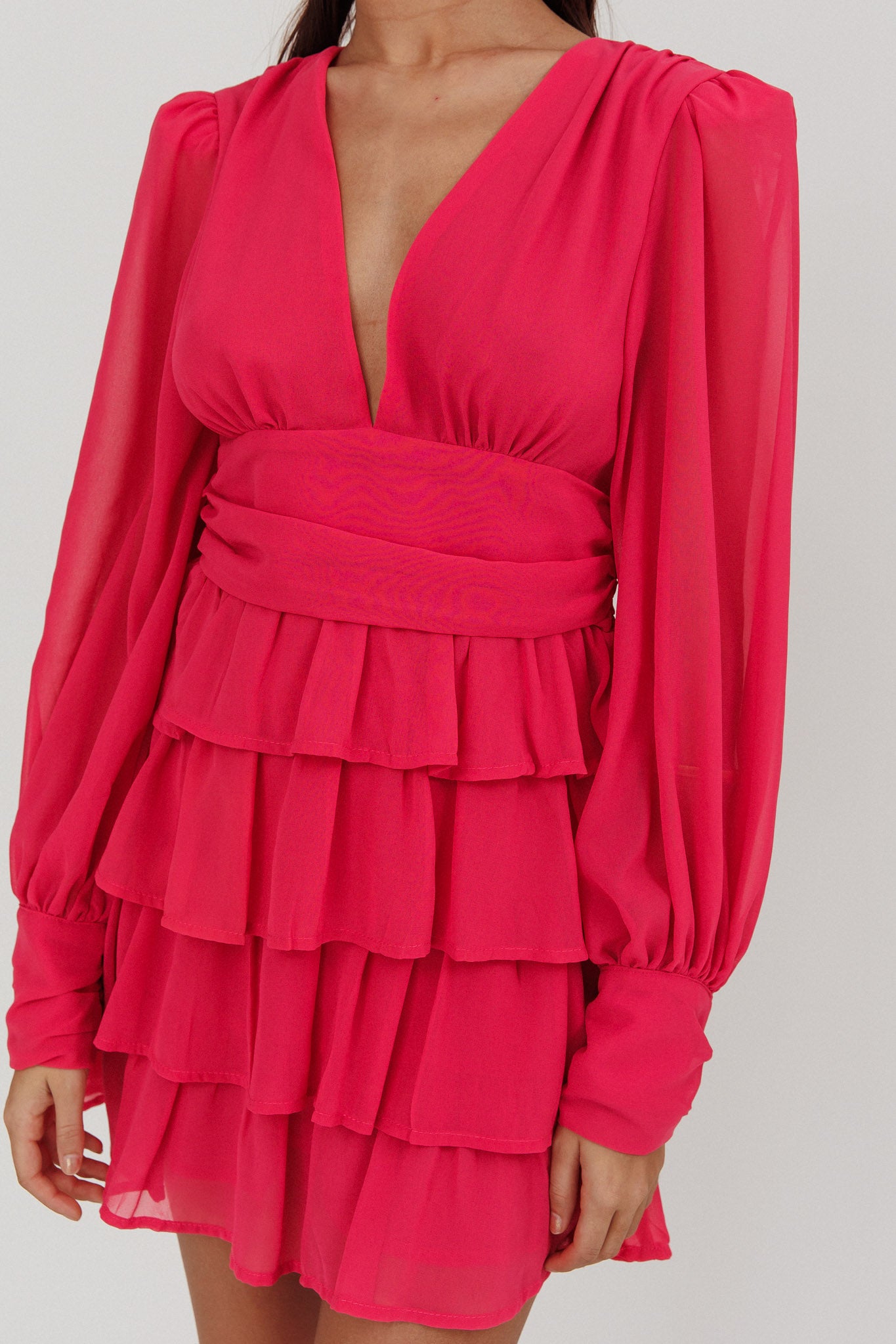 Dalisa Long Sleeve Ruffle Mini Dress Fuchsia by Selfie Leslie Australia