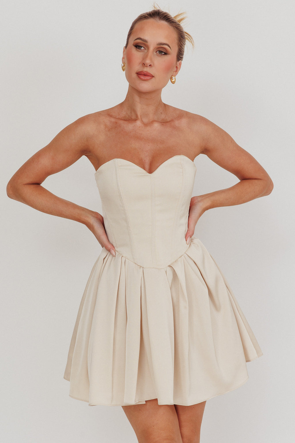 What I Like Sweetheart Neckline Mini Dress Champagne by Selfie Leslie Australia