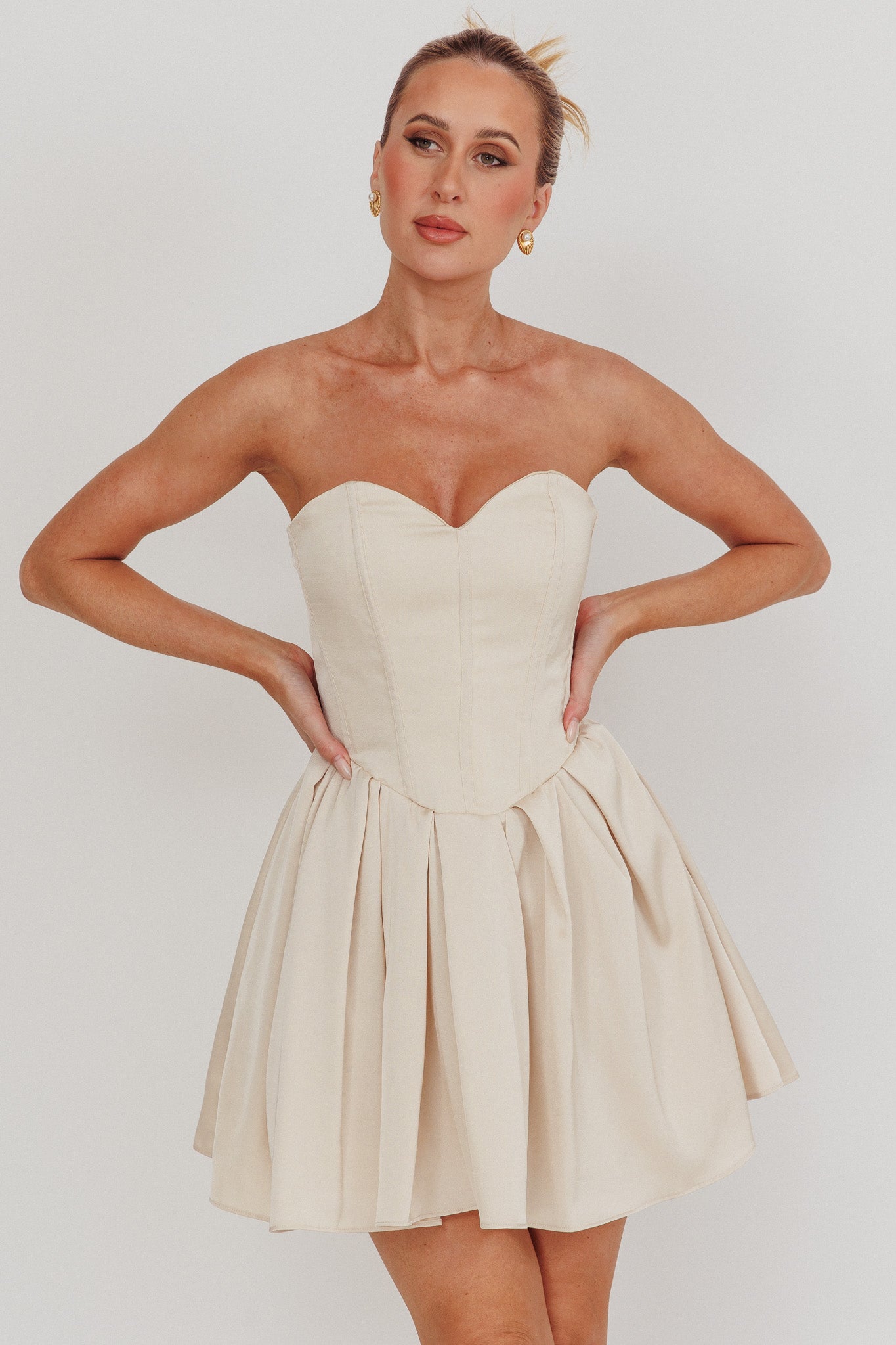 What I Like Sweetheart Neckline Mini Dress Champagne by Selfie Leslie Australia