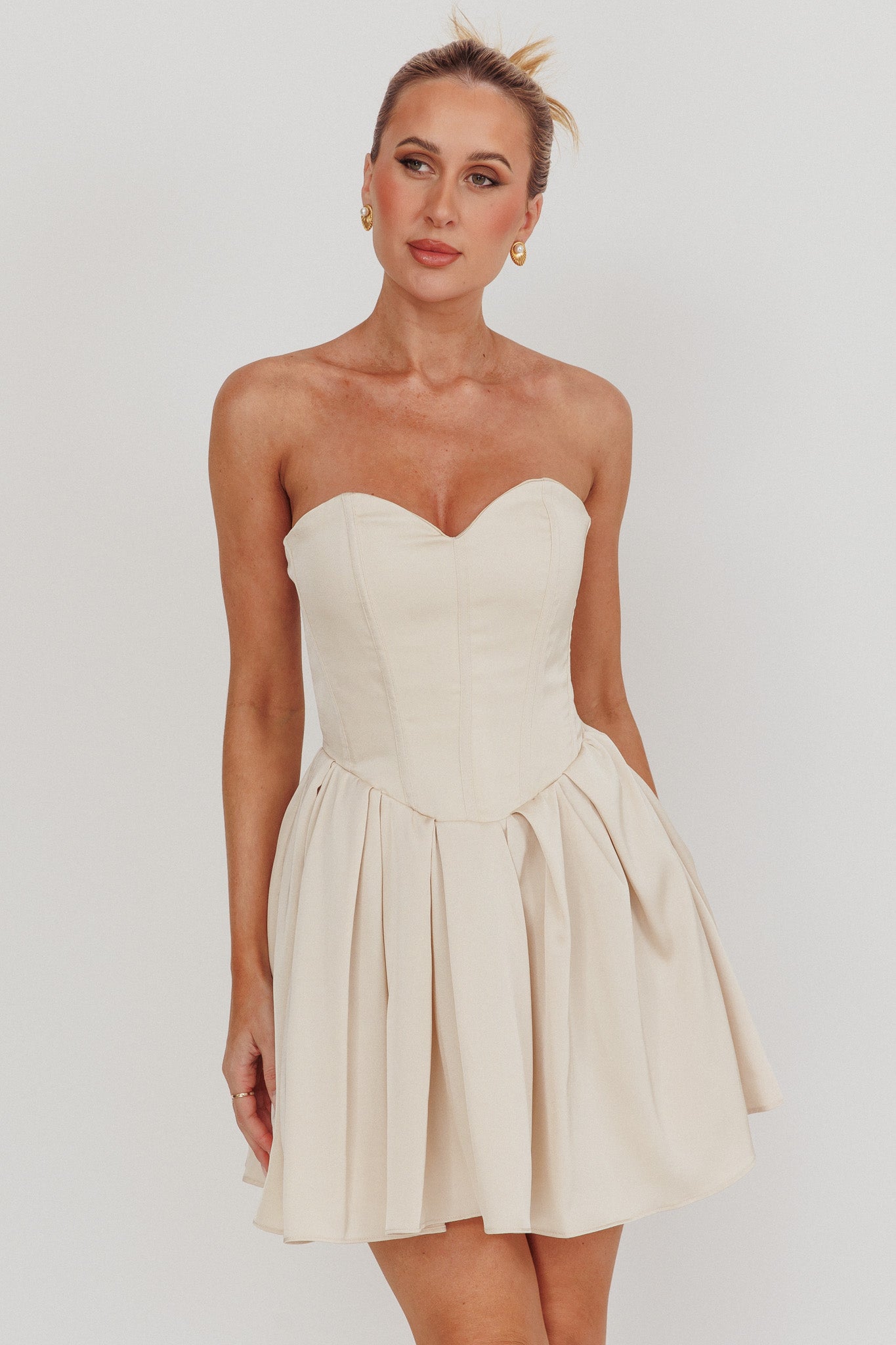 What I Like Sweetheart Neckline Mini Dress Champagne by Selfie Leslie Australia