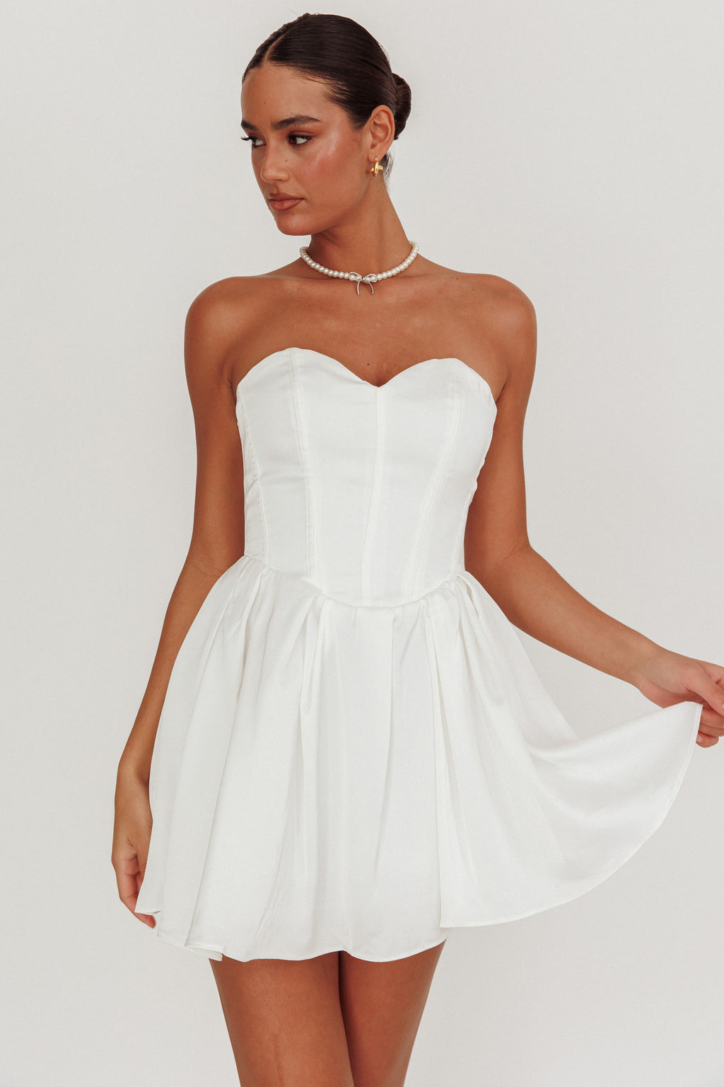 What I Like Sweetheart Neckline Mini Dress Ivory by Selfie Leslie Australia