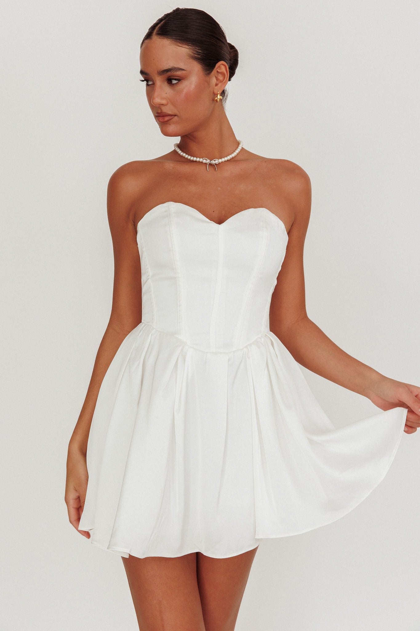 What I Like Sweetheart Neckline Mini Dress Ivory by Selfie Leslie Australia
