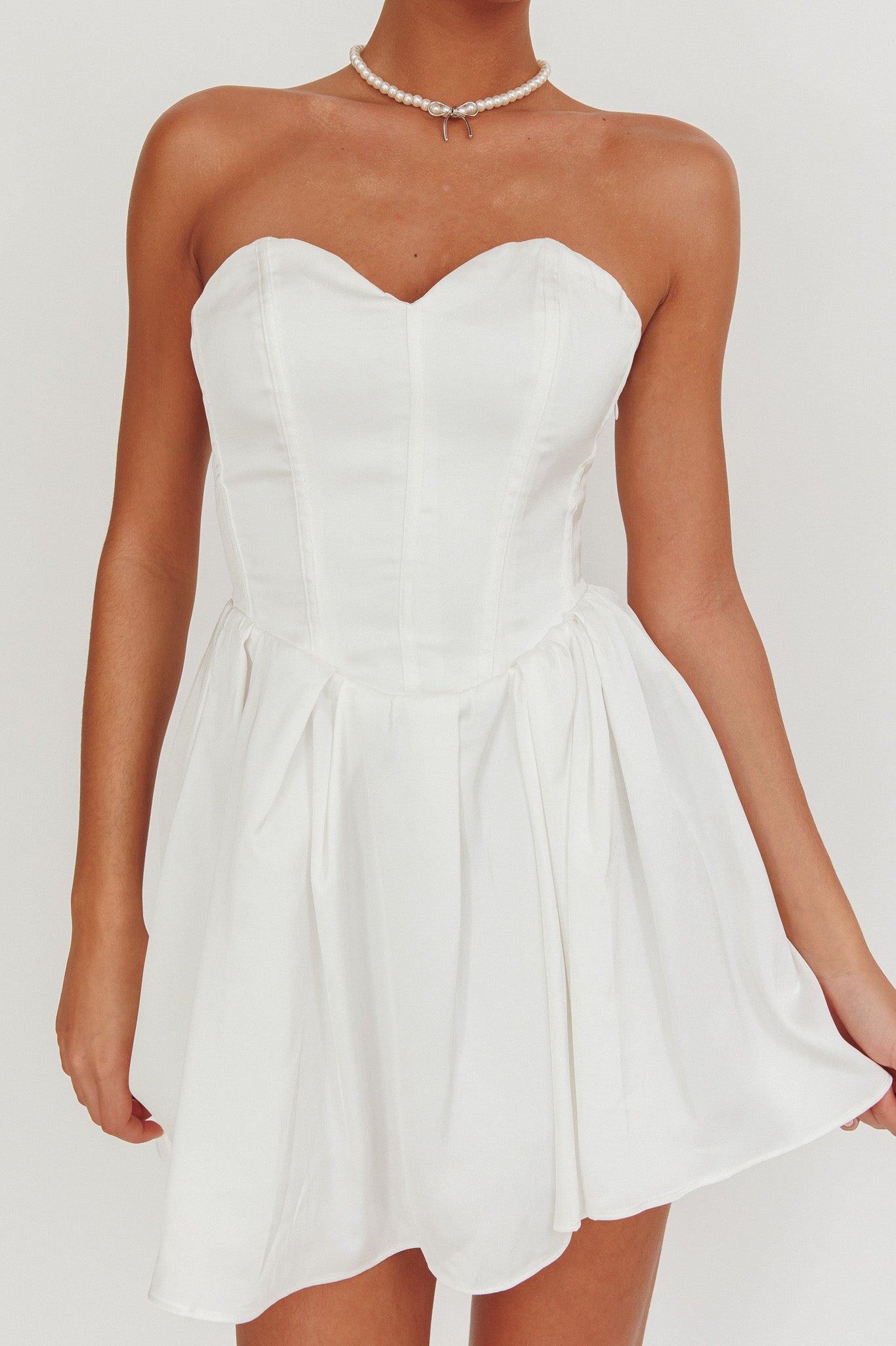 What I Like Sweetheart Neckline Mini Dress Ivory by Selfie Leslie Australia