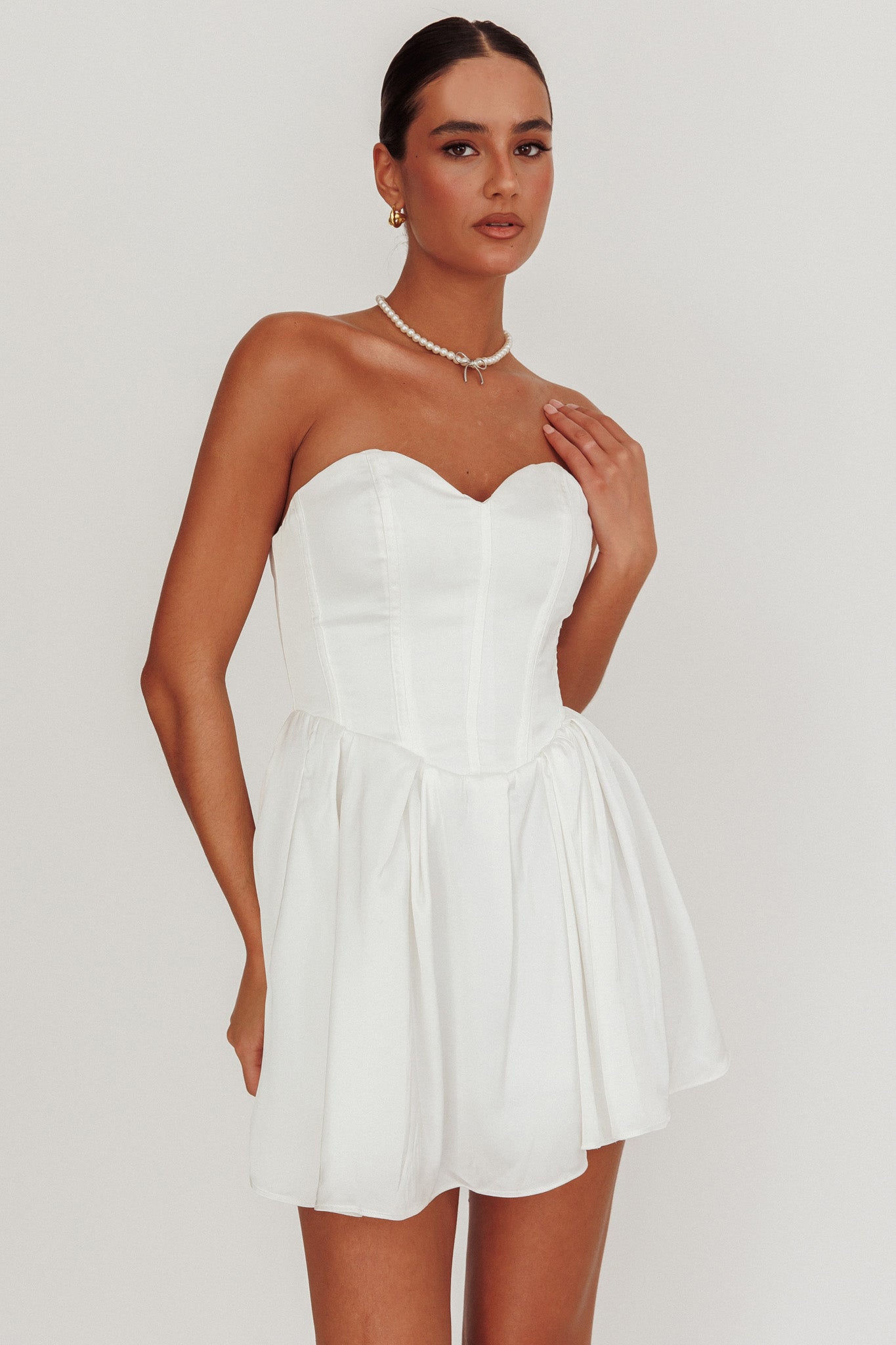 What I Like Sweetheart Neckline Mini Dress Ivory by Selfie Leslie Australia