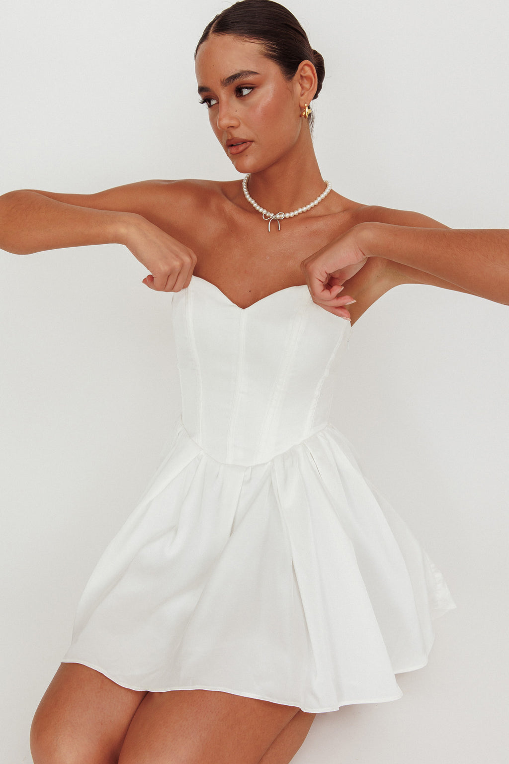 What I Like Sweetheart Neckline Mini Dress Ivory by Selfie Leslie Australia