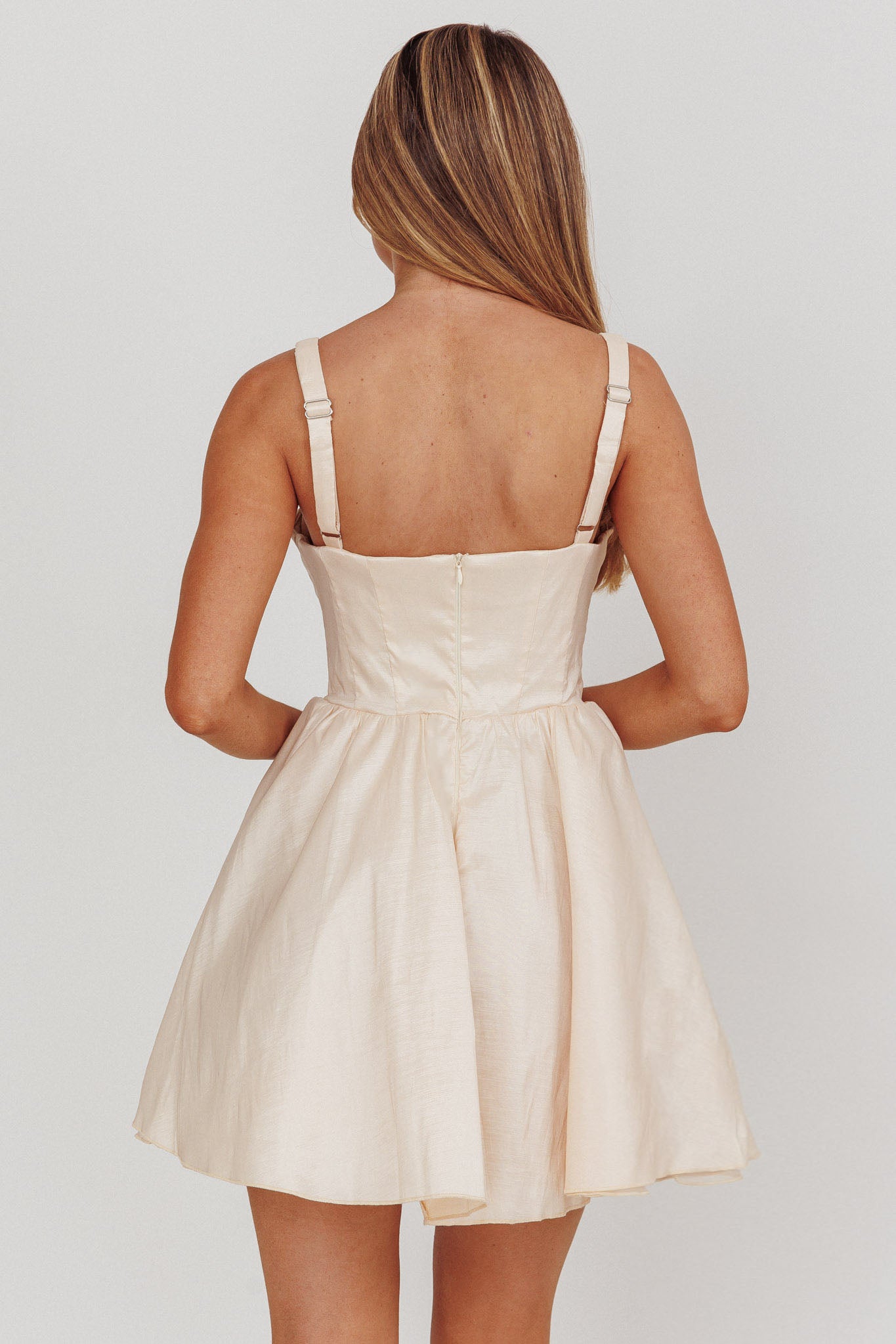 Found You Square Neck Flared Mini Dress Cream by Selfie Leslie Australia