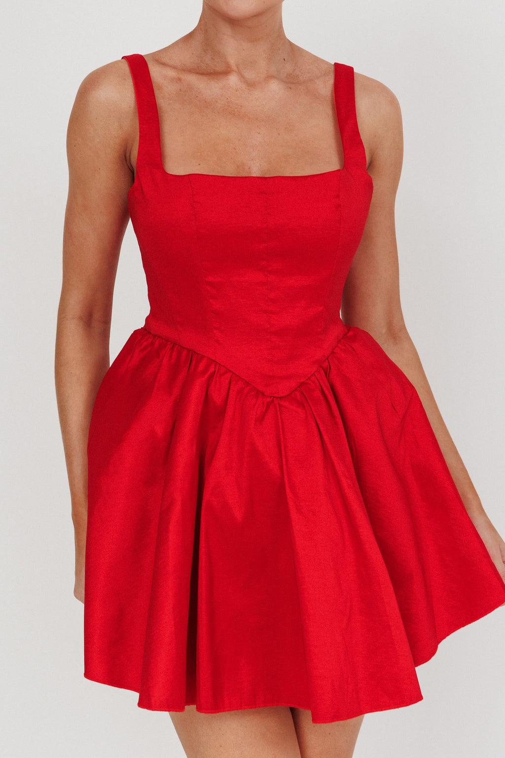 Found You Square Neck Flared Mini Dress Red by Selfie Leslie Australia
