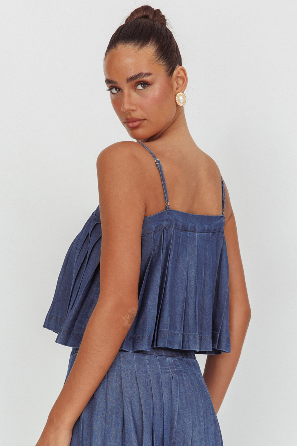 Country Girl Pleated Tie Top Dark Denim by Selfie Leslie Australia
