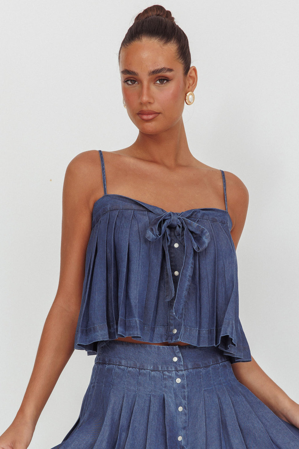 Country Girl Pleated Tie Top Dark Denim by Selfie Leslie Australia